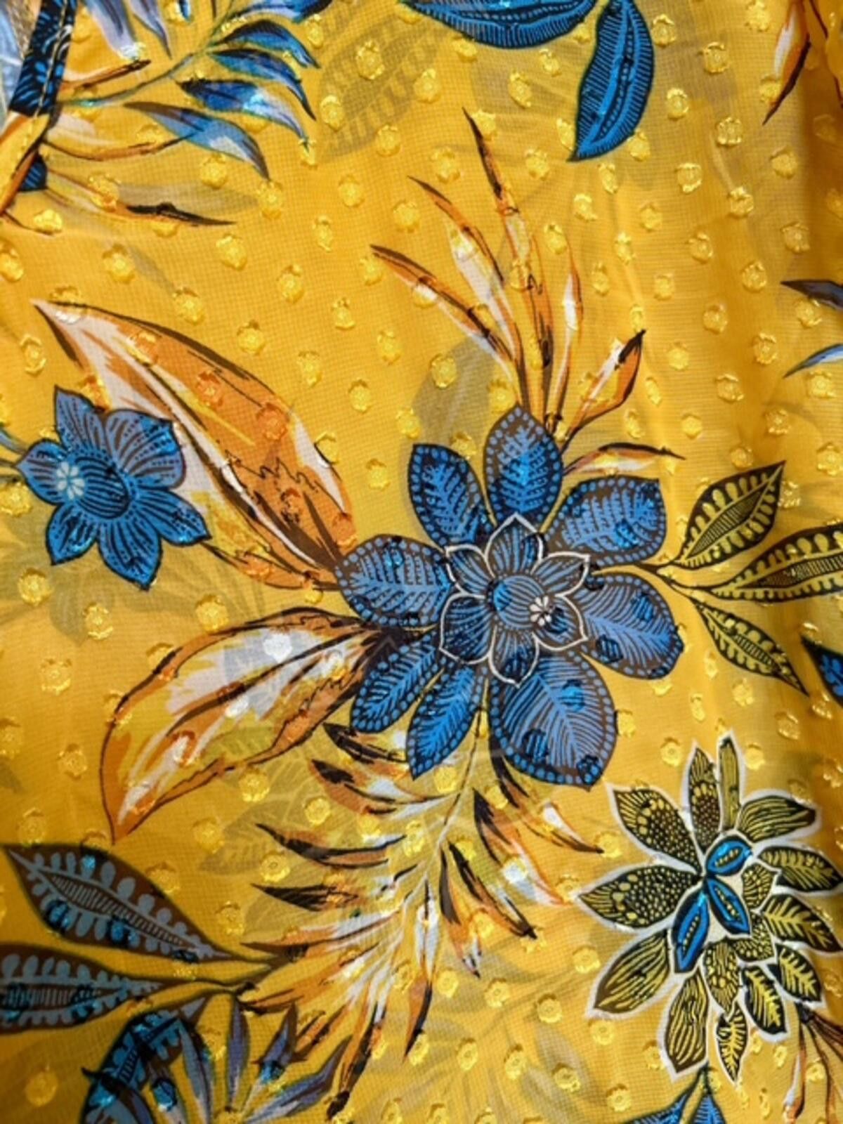 Industry of All Nations Notations Woman Yellow Floral Print Blouse 3X Size 3XL / US 20-22 - 5 Thumbnail