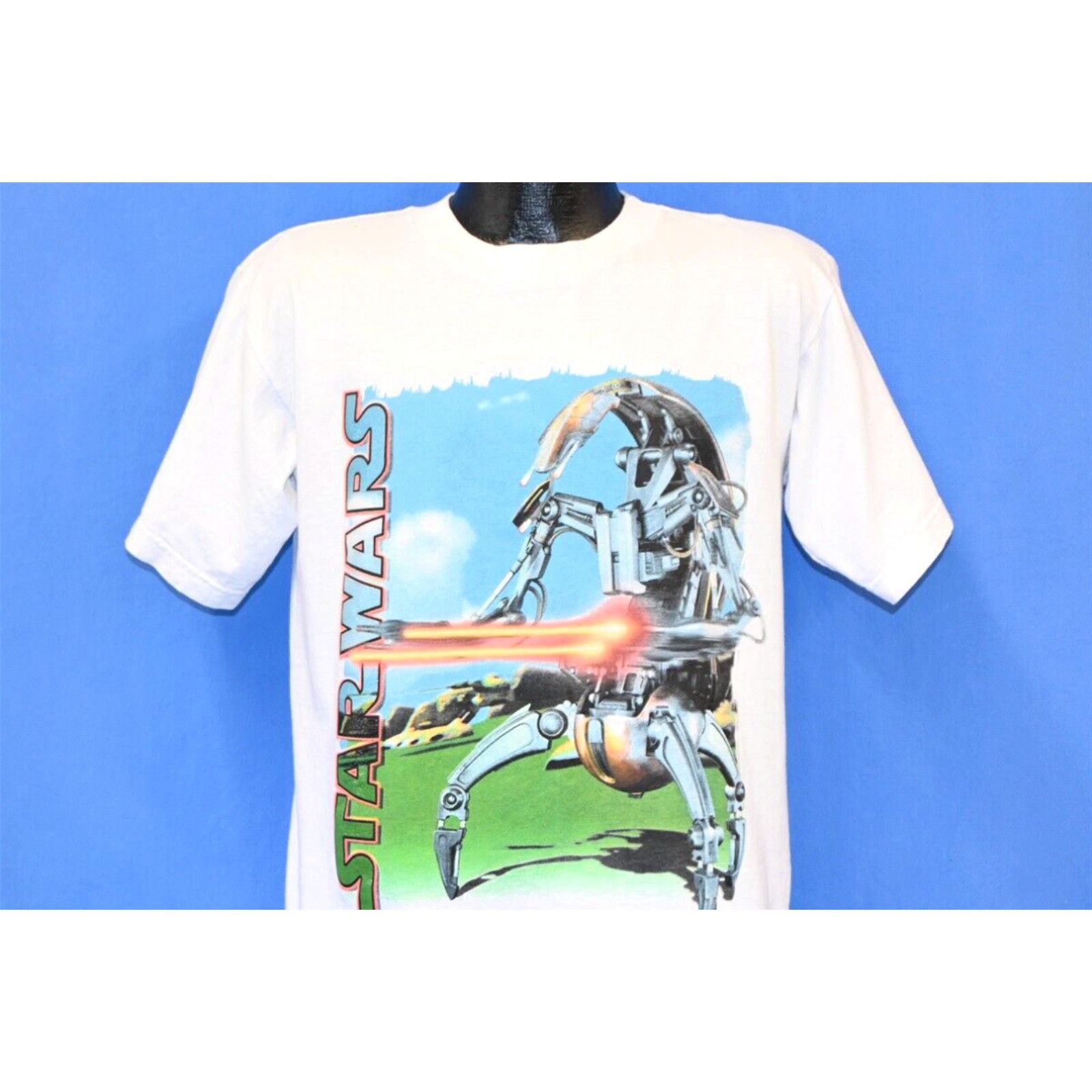 image of VTG 90's Star Wars Episode 1 Phantom Menace Assault Droid Tank T-Shirt Youth L in White (Size XL)