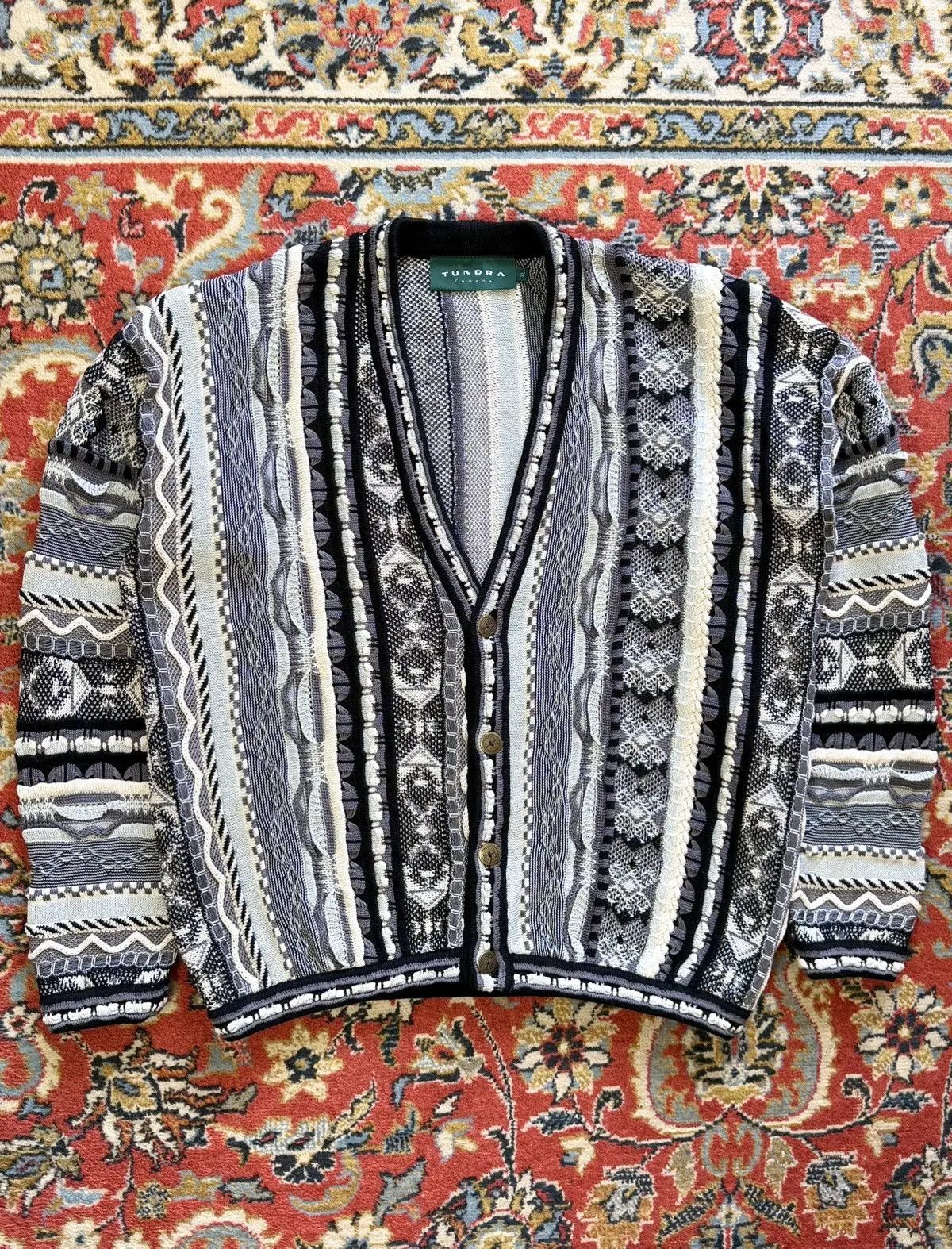 Tundra Canada × Vintage 90s Vintage Tundra 3D Knit Coogi Style Cardigan Size US XL / EU 56 / 4 - 5 Thumbnail