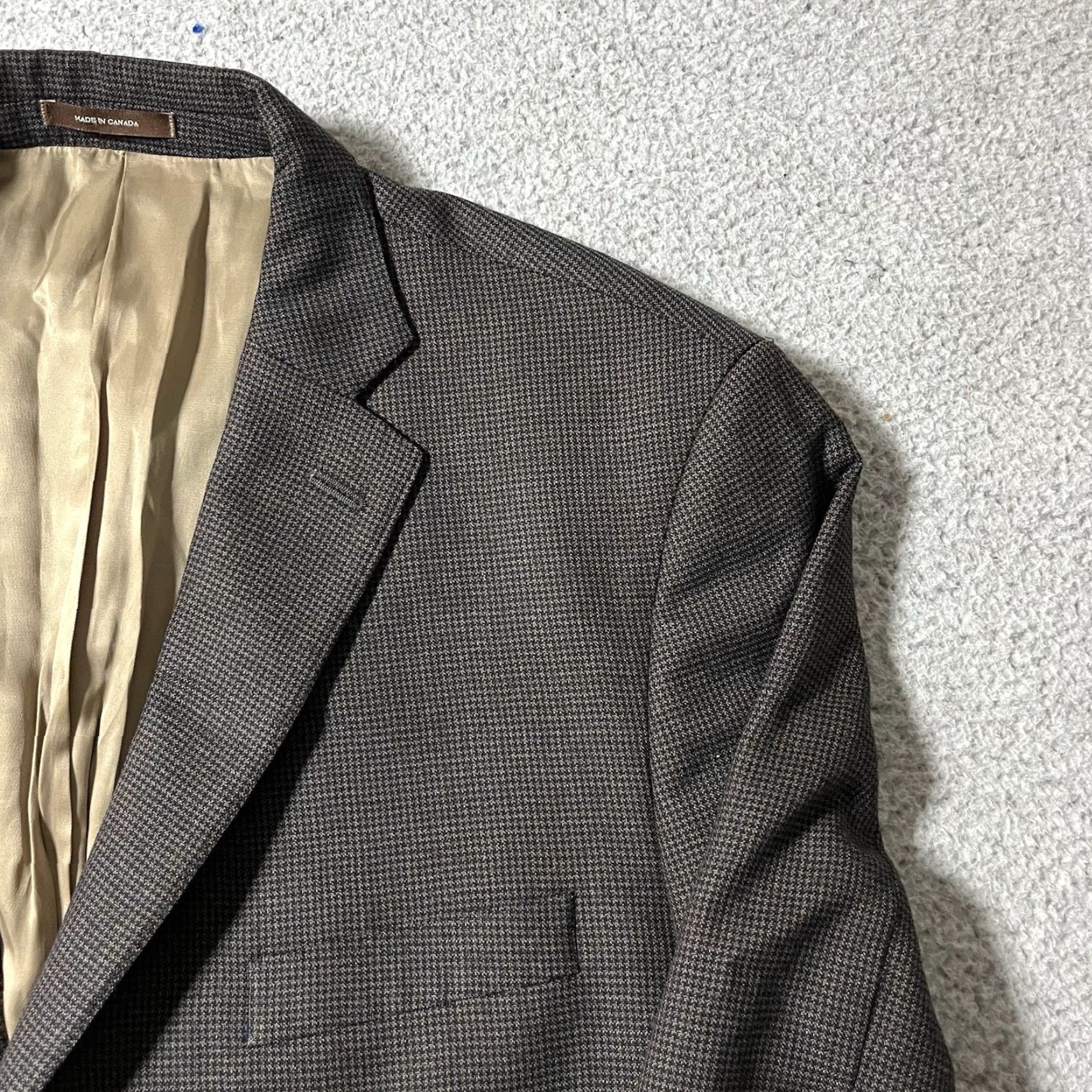 Peter Millar VINTAGE Peter Millar Blazer Men 44 R Brown Wool Houndstooth Union Made USA Button Jacket Size 44R - 7 Thumbnail