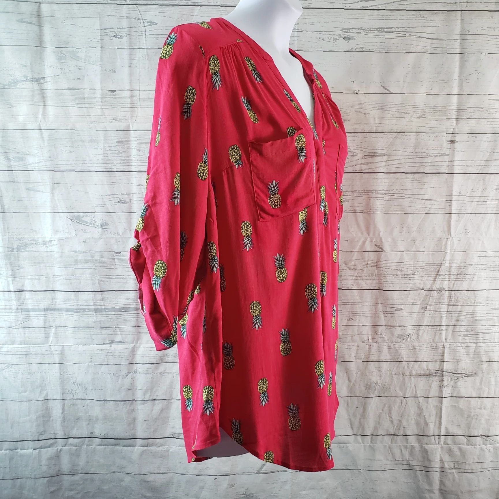 Torrid Torrid Harper Popover Top Blouse Women Pink 3/4 Sleeve Size 2X Plus Pantone Pineapples Night? Size XXL / US 16-18 / IT 52-54 - 3 Thumbnail