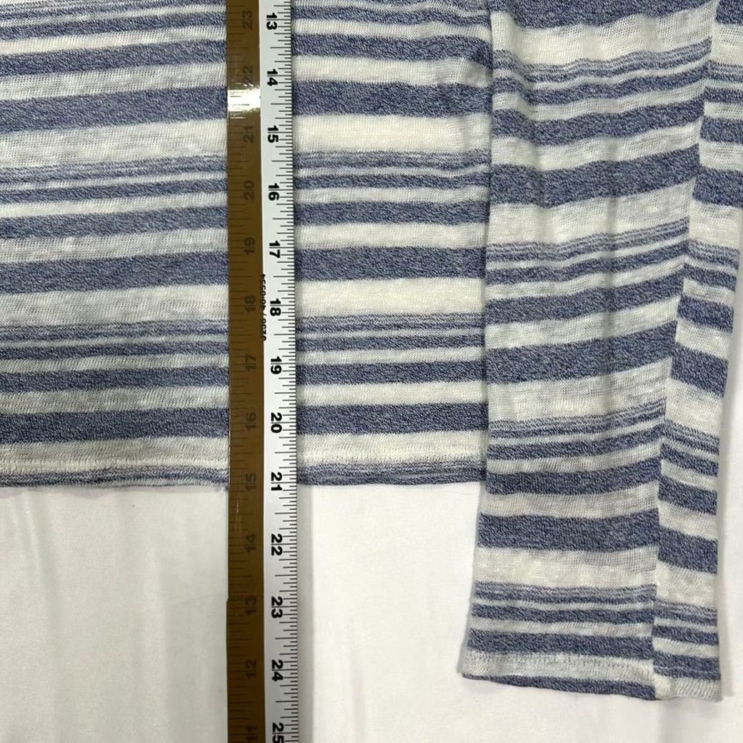 Bella Dahl Bella Dahl Linen Blend Long Sleeve Striped Tie Front Womens Med Blue Shirt Size M / US 6-8 / IT 42-44 - 7 Thumbnail