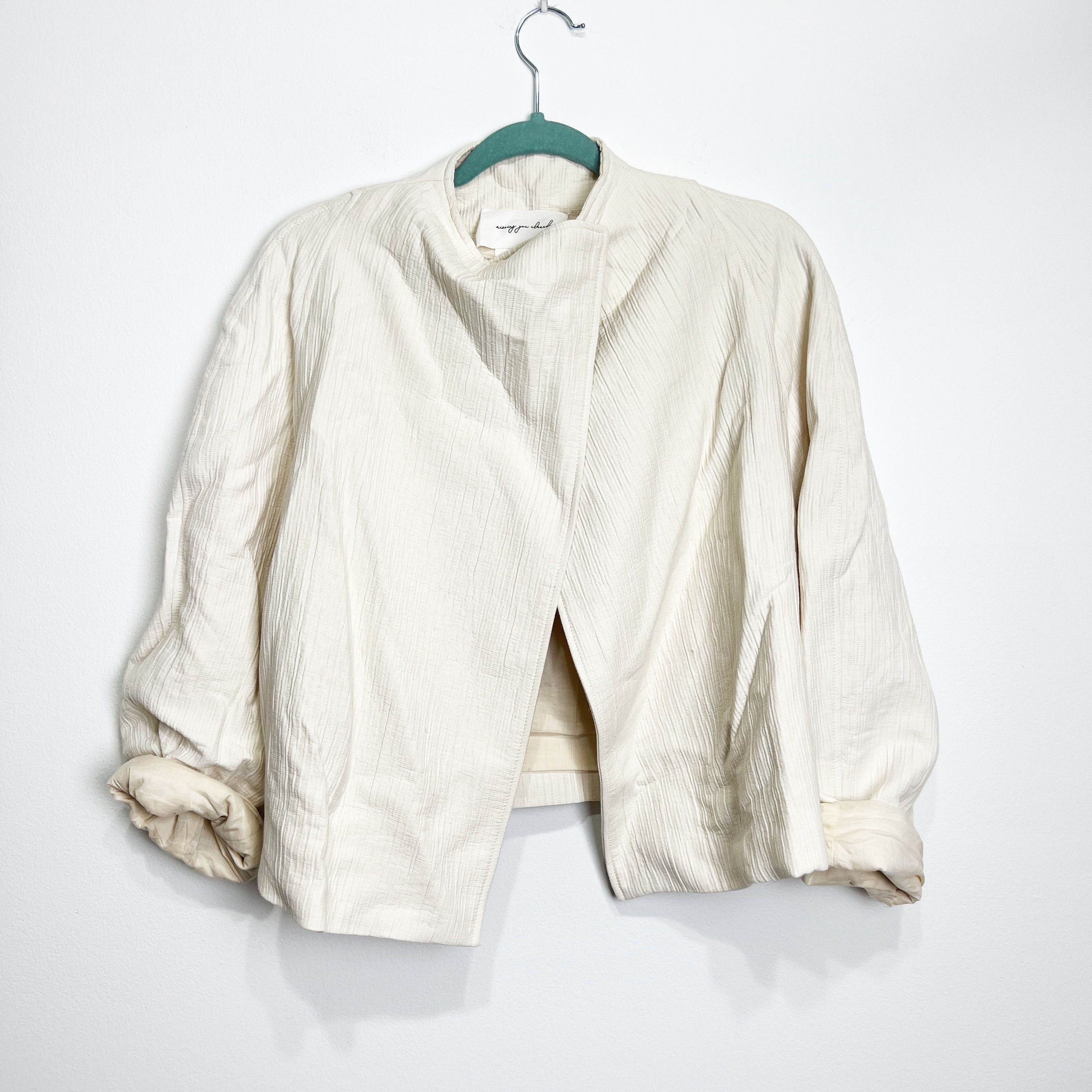 Other Missing You Already Off White High Neck Draped Overcoat Size L / US 10 / IT 46 - 1 Thumbnail