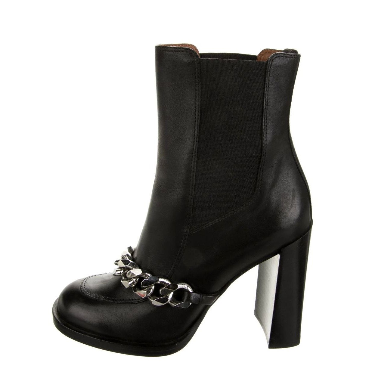 GIVENCHY Leather Chain-Link Accents Chelsea Boots Size: