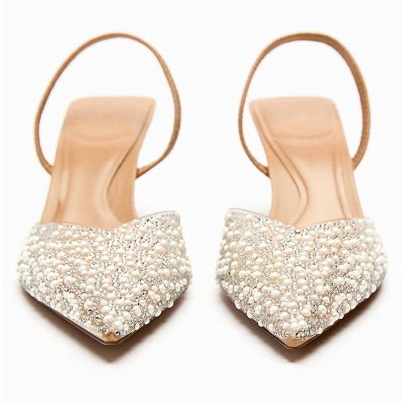 Other Yiya 7.5 Clear Silver White Studded Slingback Heels Size US 7.5 / IT 37.5 - 6 Thumbnail