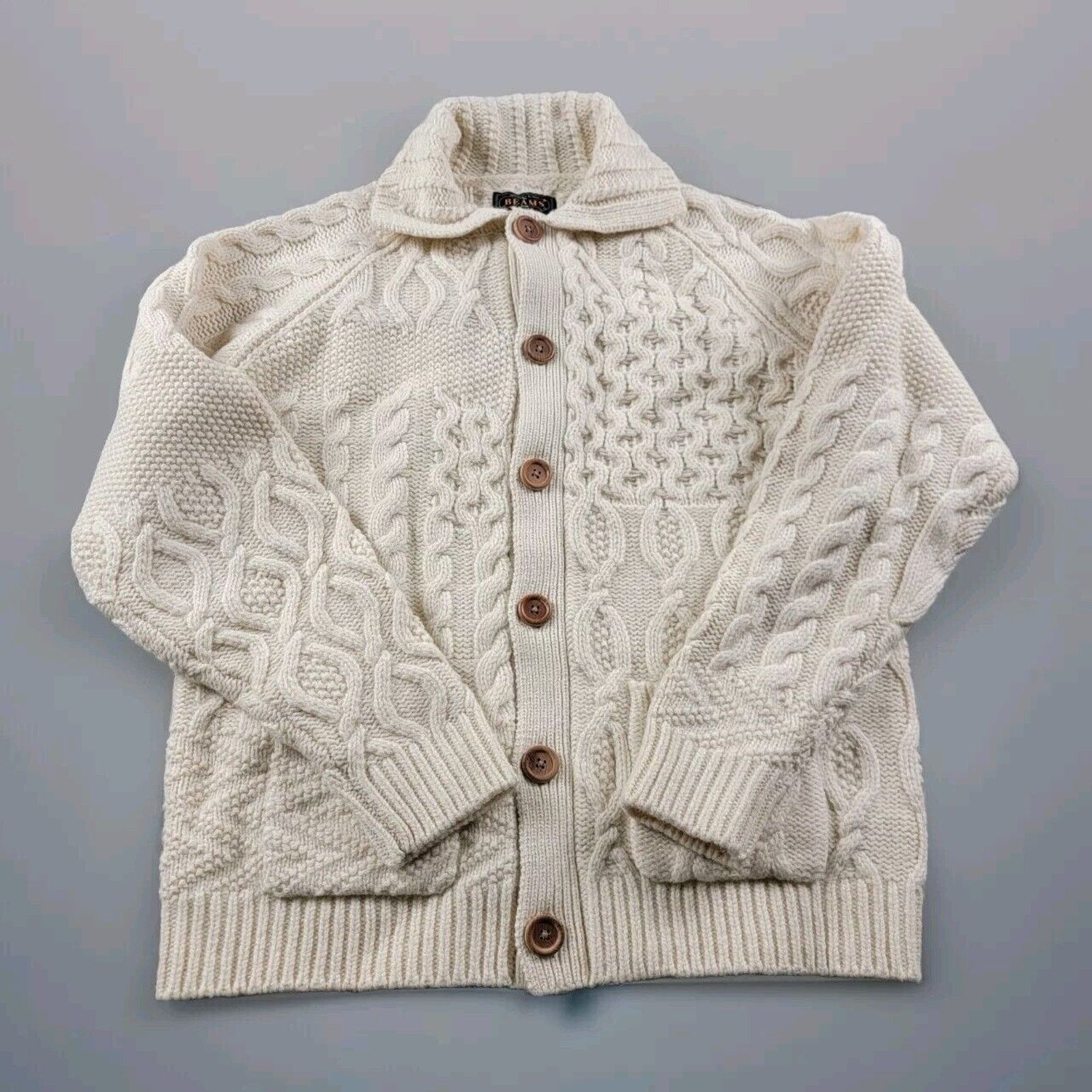 Beams Plus Beams Plus Alan Patchwork Wool Cardigan Aran Knit NWT Size US S / EU 44-46 / 1 - 1 Thumbnail