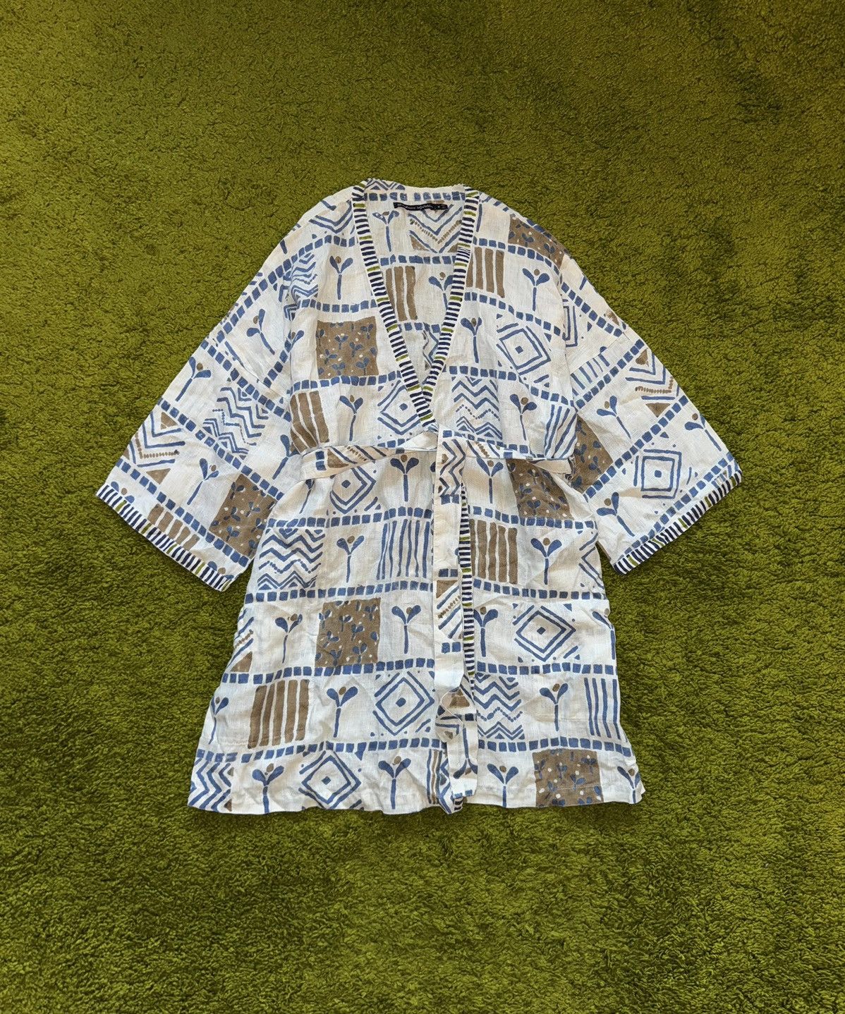 Designer Gudrun Sjoden 100% linen floral mini kimono dress tunic Size S / US 4 / IT 40 - 1 Thumbnail