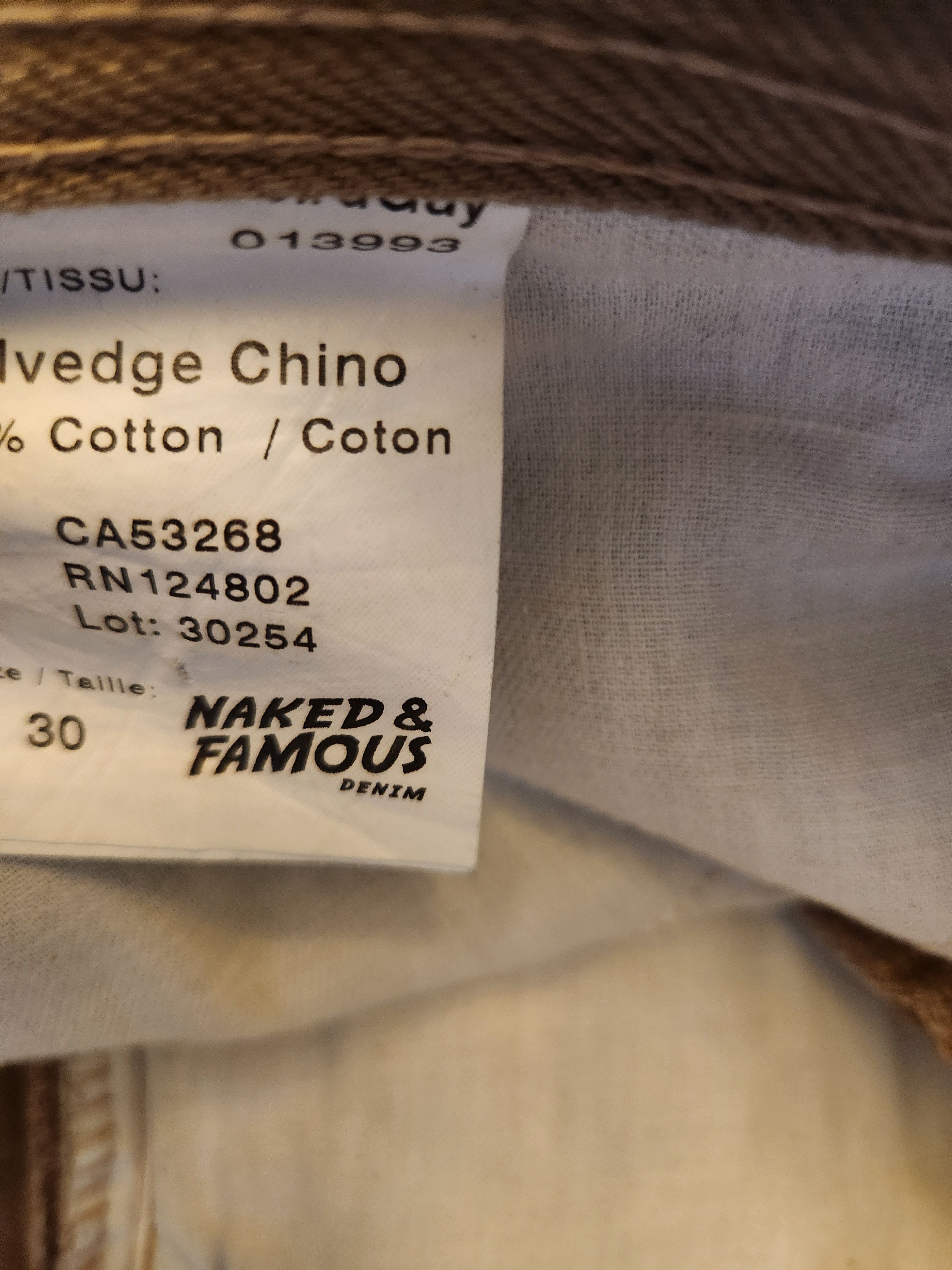 Naked & Famous Wierdguy Selvedge Chino Tan Denim Jeans Size 30" / US 8 / IT 44 - 6 Thumbnail