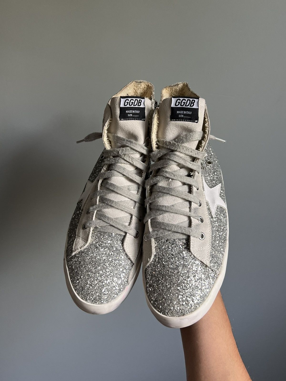 Golden Goose Golden Goose Superstar Glitter Silver High-Top Sneakers Size US 12.5 / EU 45-46 - 2 Thumbnail