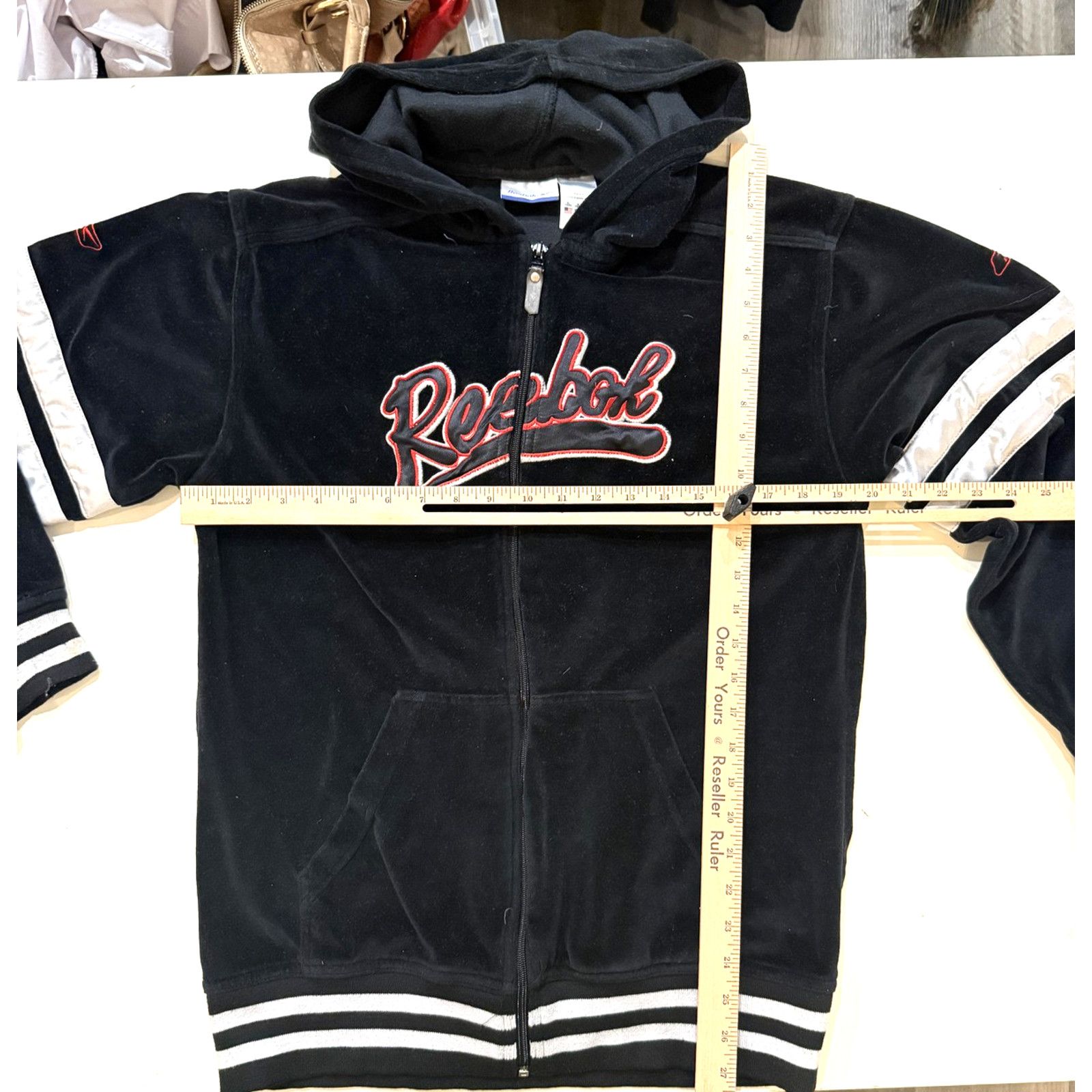 Reebok Reebok Y2K Hoodie Women SM Black Velour Zip Up Jacket Stripe Size S / US 4 / IT 40 - 7 Thumbnail