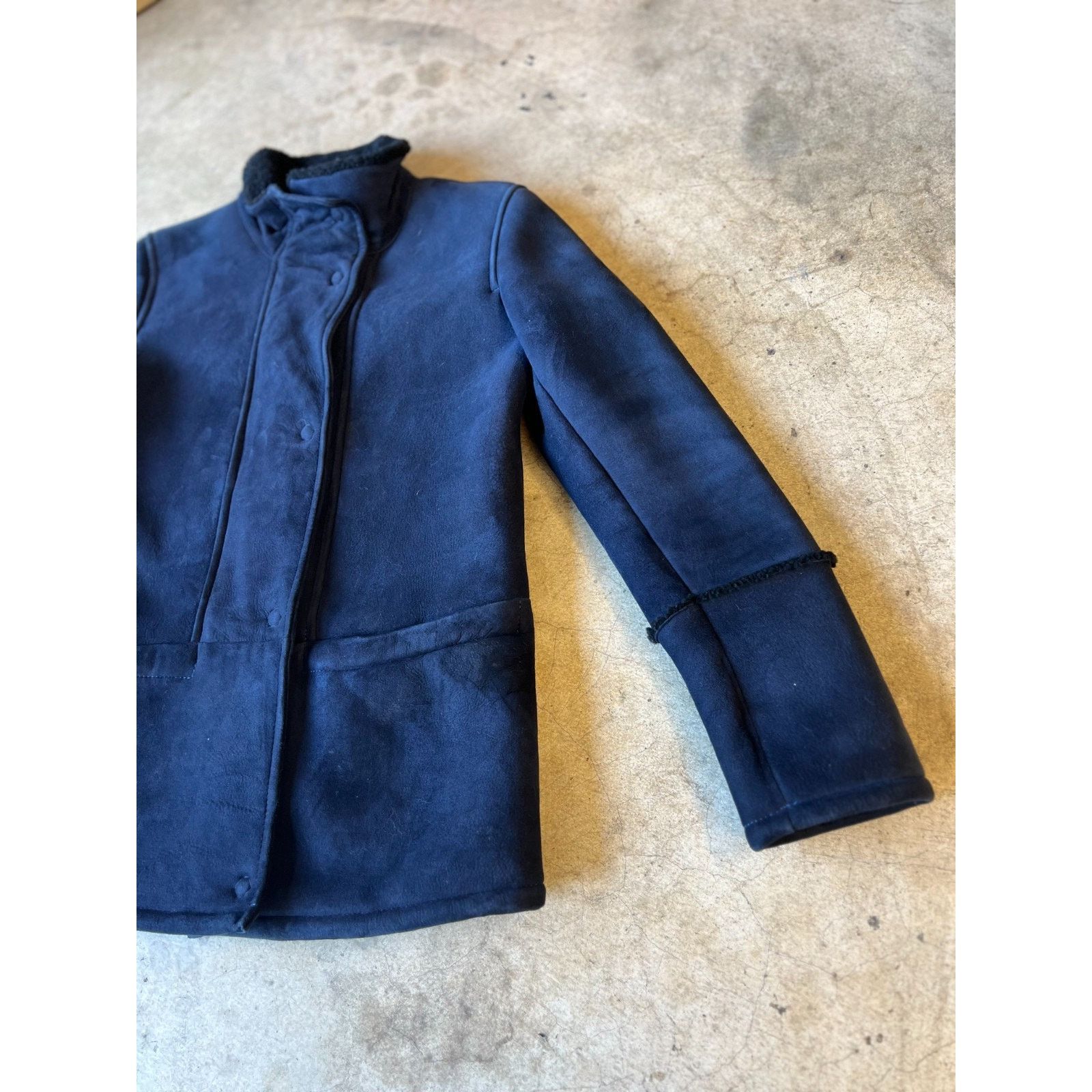 Saks Fifth Avenue Luxury Spanish Shearling Walker Stand Collar Navy Coat - XS Size XS / US 0-2 / IT 36-38 - 3 Thumbnail