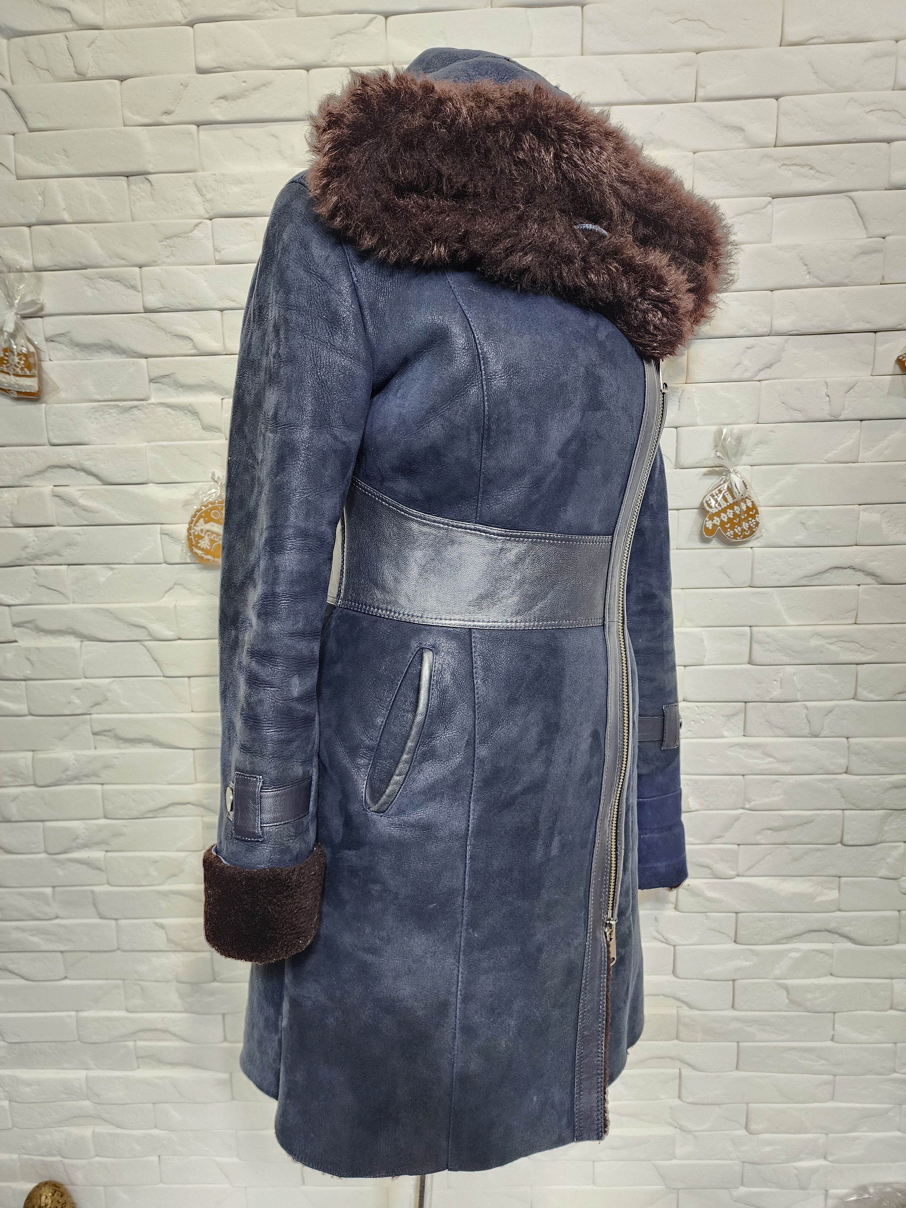 Furla Blue Sheepskin Coat: Genuine Fur Hood, Metal Zipper Size M / US 6-8 / IT 42-44 - 2 Thumbnail