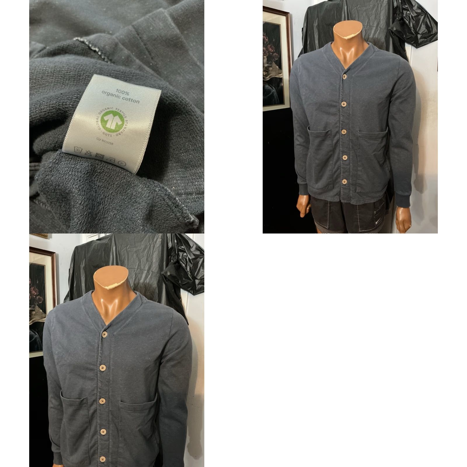 Vintage VINTAGE Unfeigned Gear Organic Cotton Terry Fleece Washed Navy Blue Cardigan Sweater SM Size US S / EU 44-46 / 1 - 8 Thumbnail