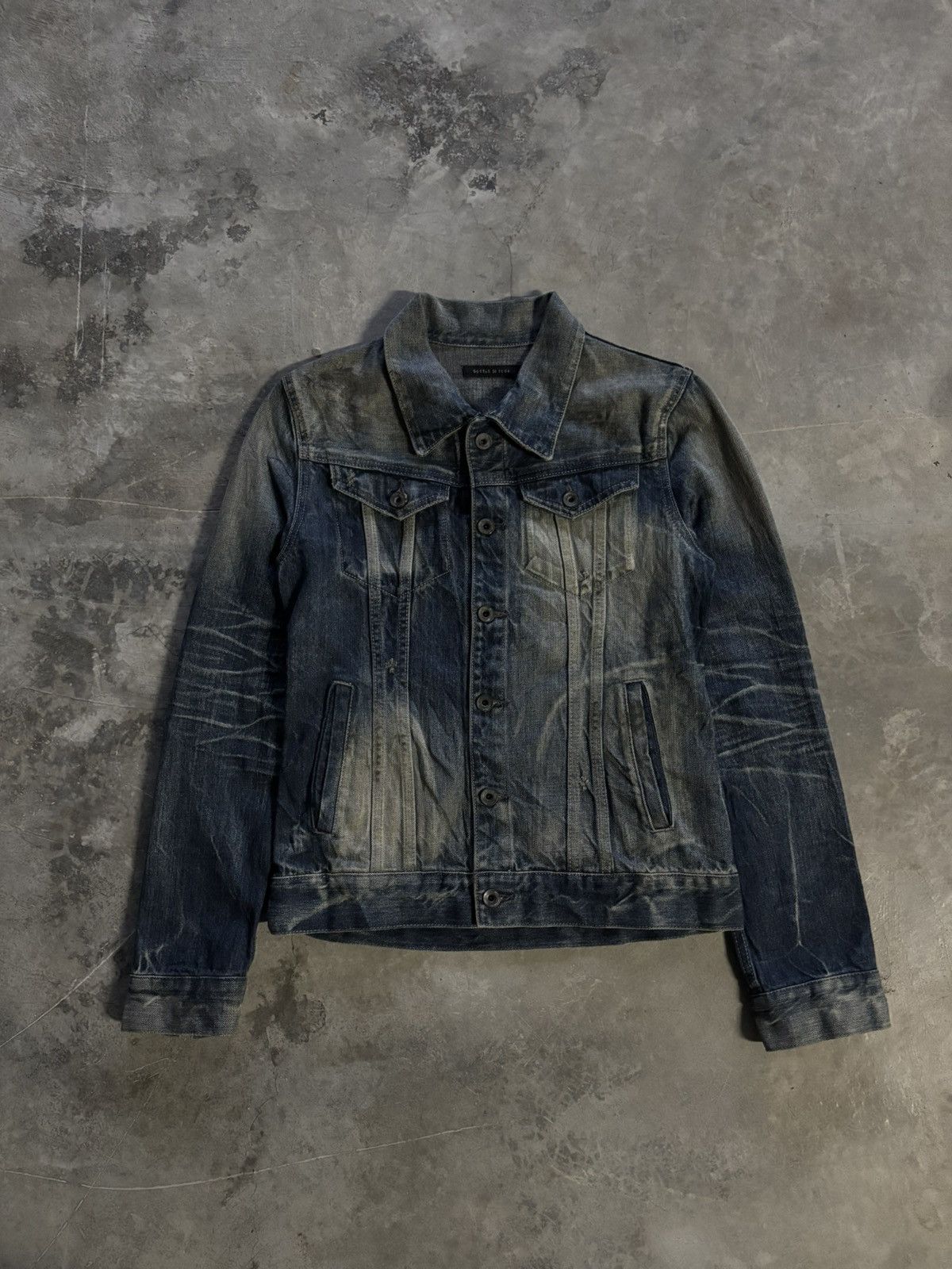 ジャケット・アウター 00s archive L.G.B. denim jacket grunge 00s Le Grande Bleu (L.G.B) 'Biker' Cut Distressed Denim