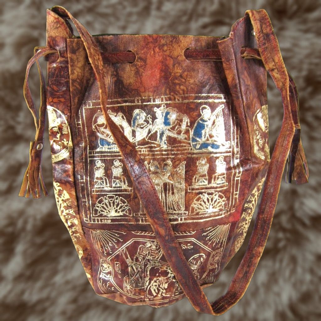 Vintage Egyptian Brown Leather Crossbody Satchel Tote Purse Shoulder Bag Medium 90's Unisex, Women's