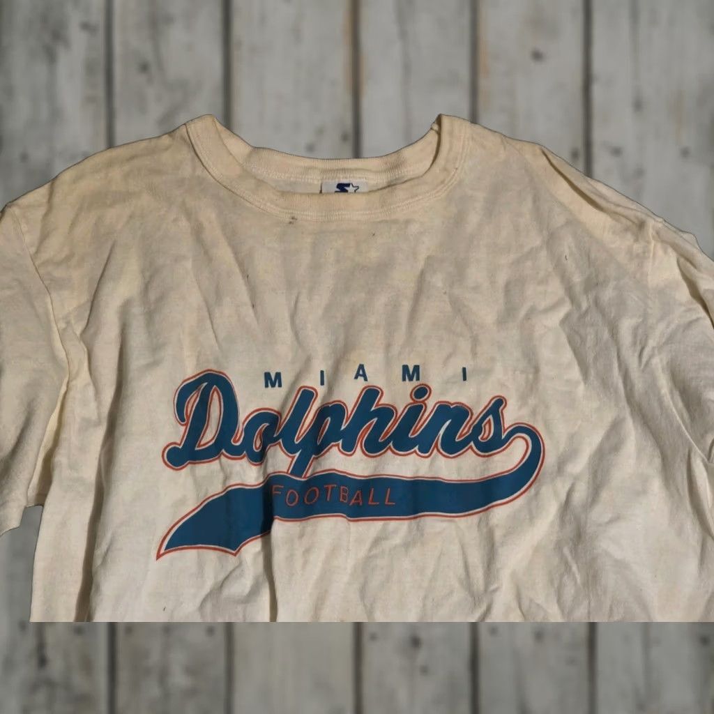 Starter VINTAGE Starter Miami Dolphins NFL Football T Shirt Mens XL White Cotton Jersey Logo Crew Neck Short Sleeve Retro Hip Hop 1990s Football Womens/Mens Size US XL / EU 56 / 4 - 1 Thumbnail