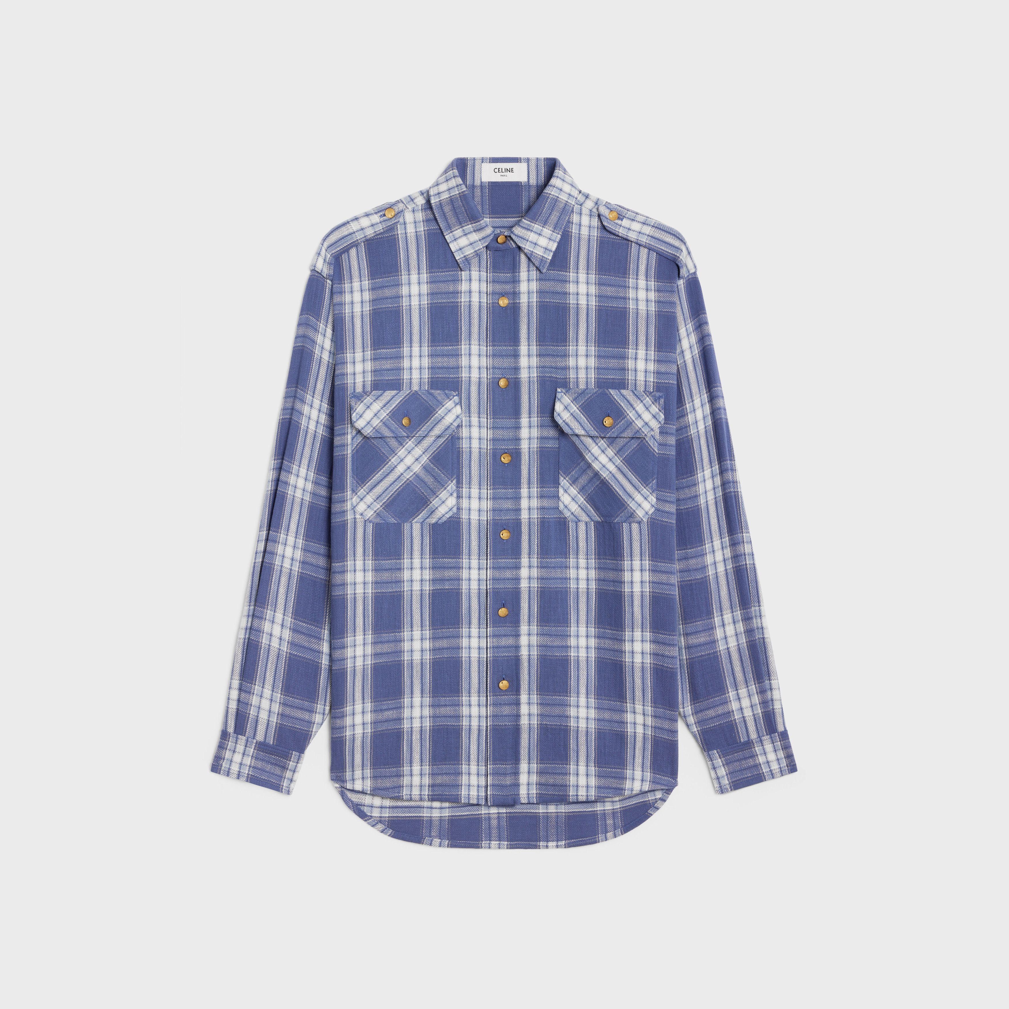 Celine o1bcso1str0925 2C50A615X Checked Cotton Overshirt in Blue Size M / US 6-8 / IT 42-44 - 1 Thumbnail