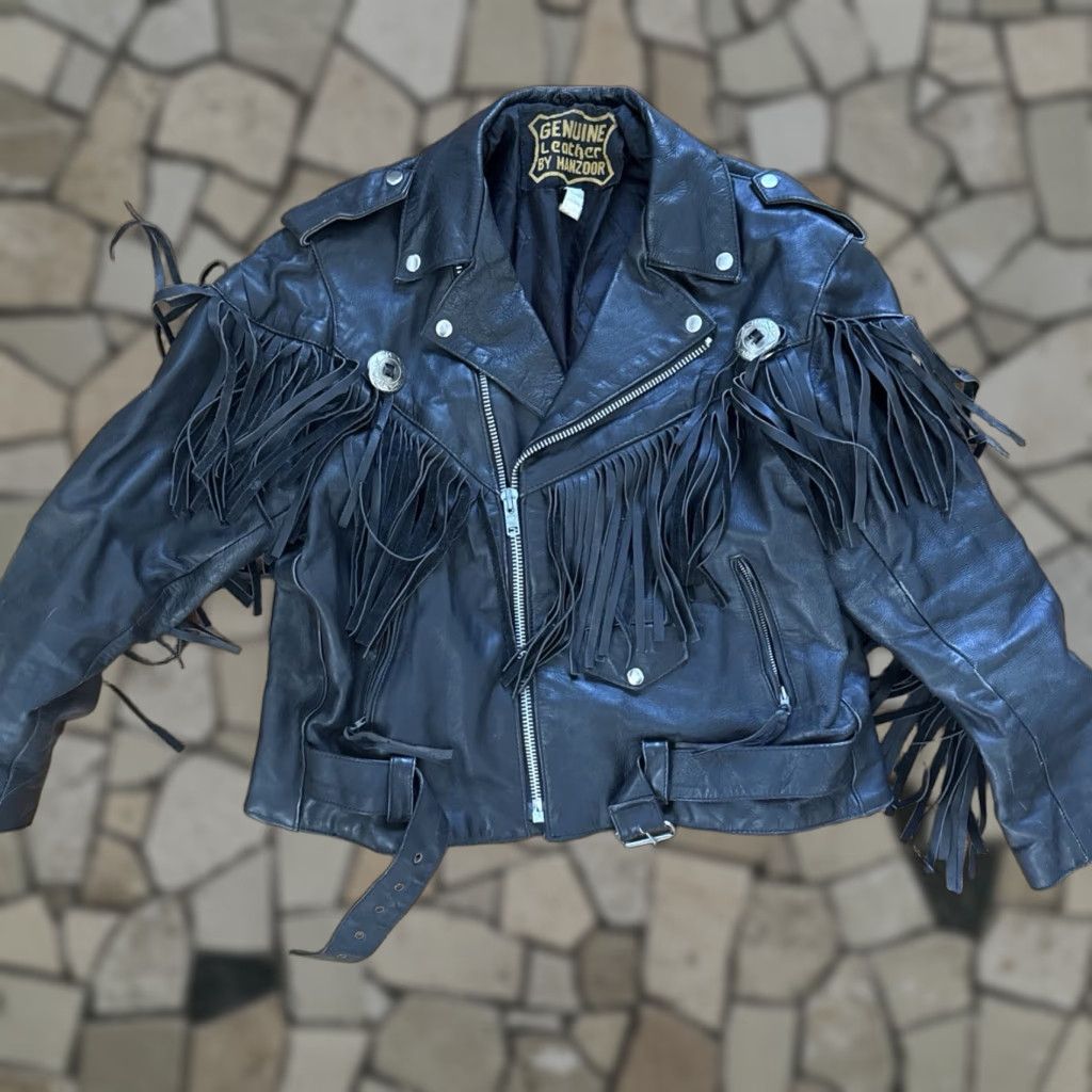 Vintage Manzoor Leather Thinsulate Fringe Motorcycle Jacket Size 46 Size US S / EU 44-46 / 1 - 1 Thumbnail