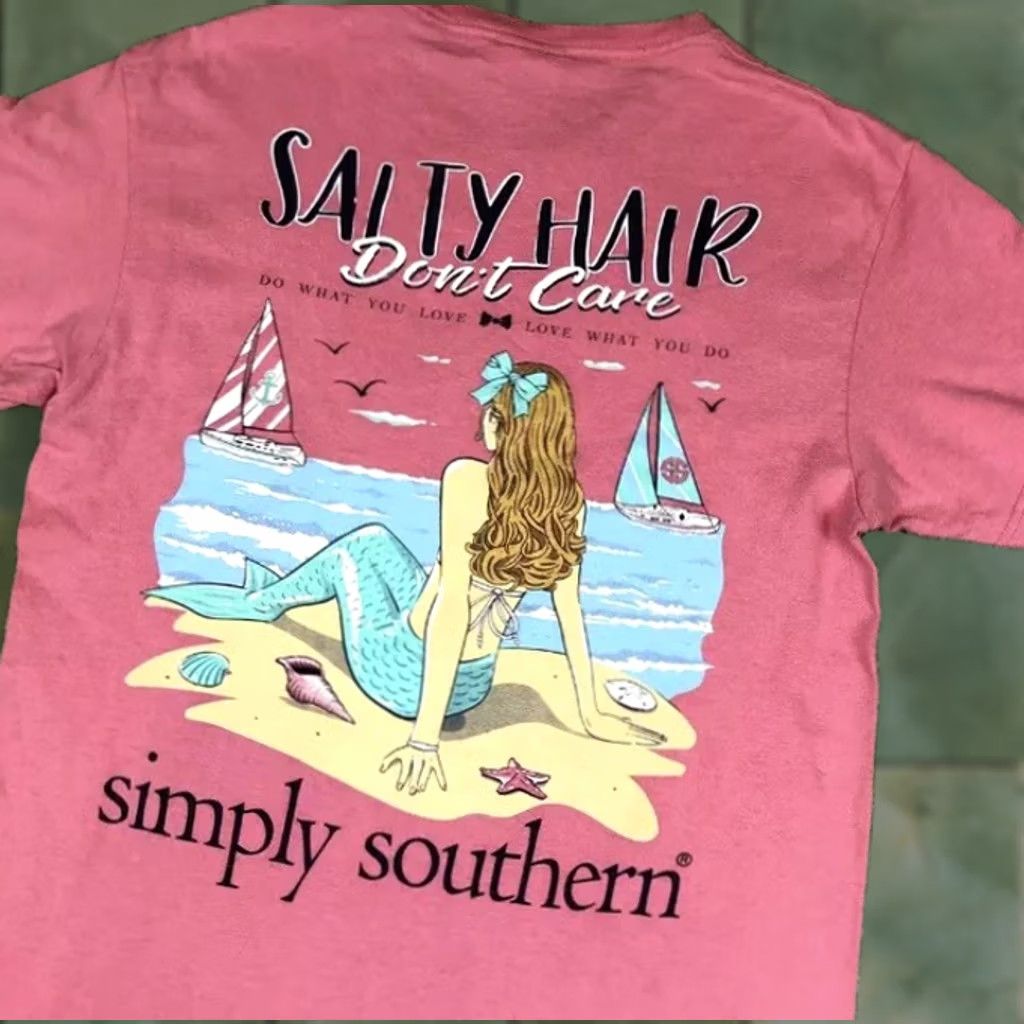 Pinko VINTAGE Simply Southern T-Shirt Mermaid Beach Pink Women’s Small S Womens T-Shirt Beach Graphic Print Size S / US 4 / IT 40 - 1 Thumbnail