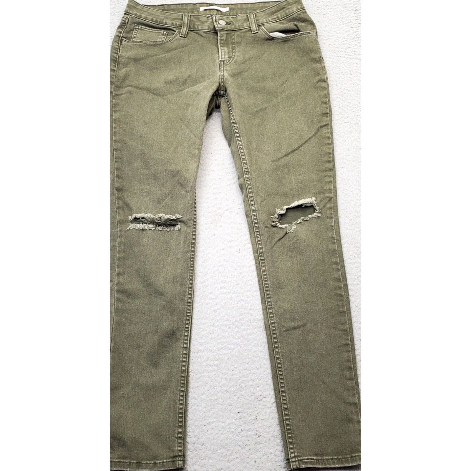 Levi's Levi's Jeans Womens 31x30 Green Denim White Tab Distressed 535 Super Skinny Leg Jeans Size 24" / US 00 / IT 34 - 2 Thumbnail