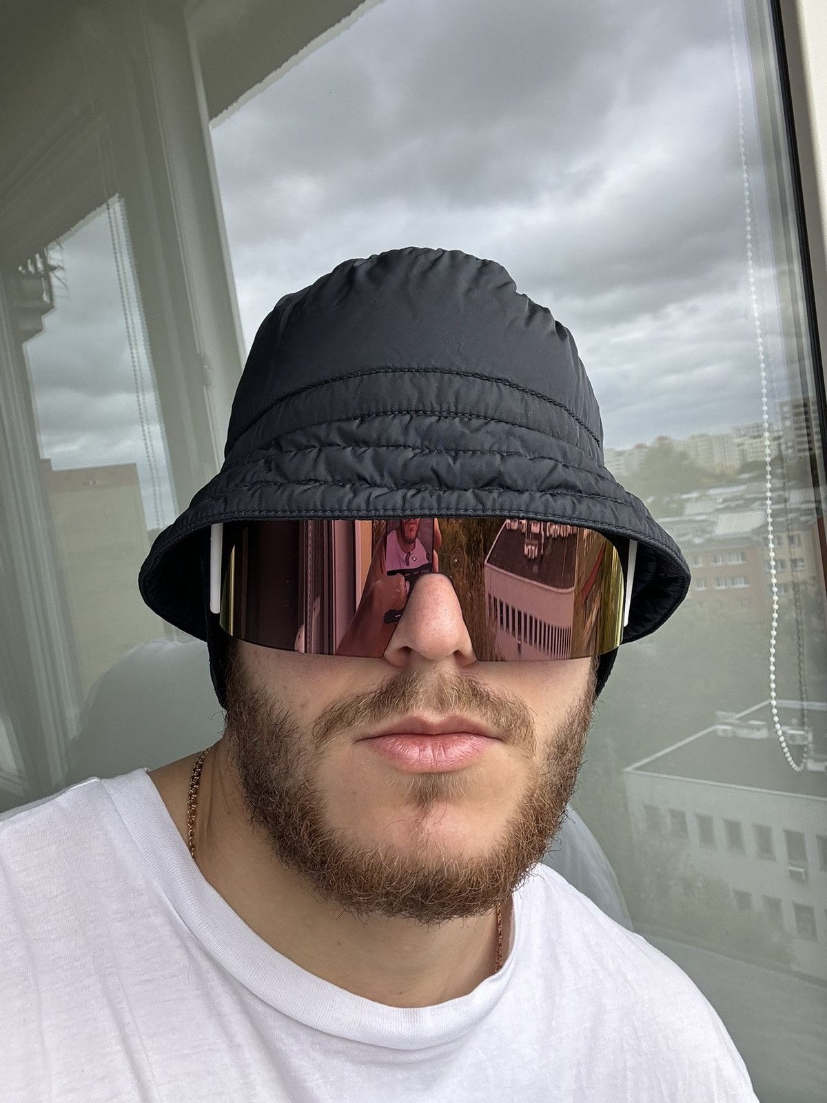 Prada Prada linea rossa rad tab nylon navy blue bucket hat Grailed