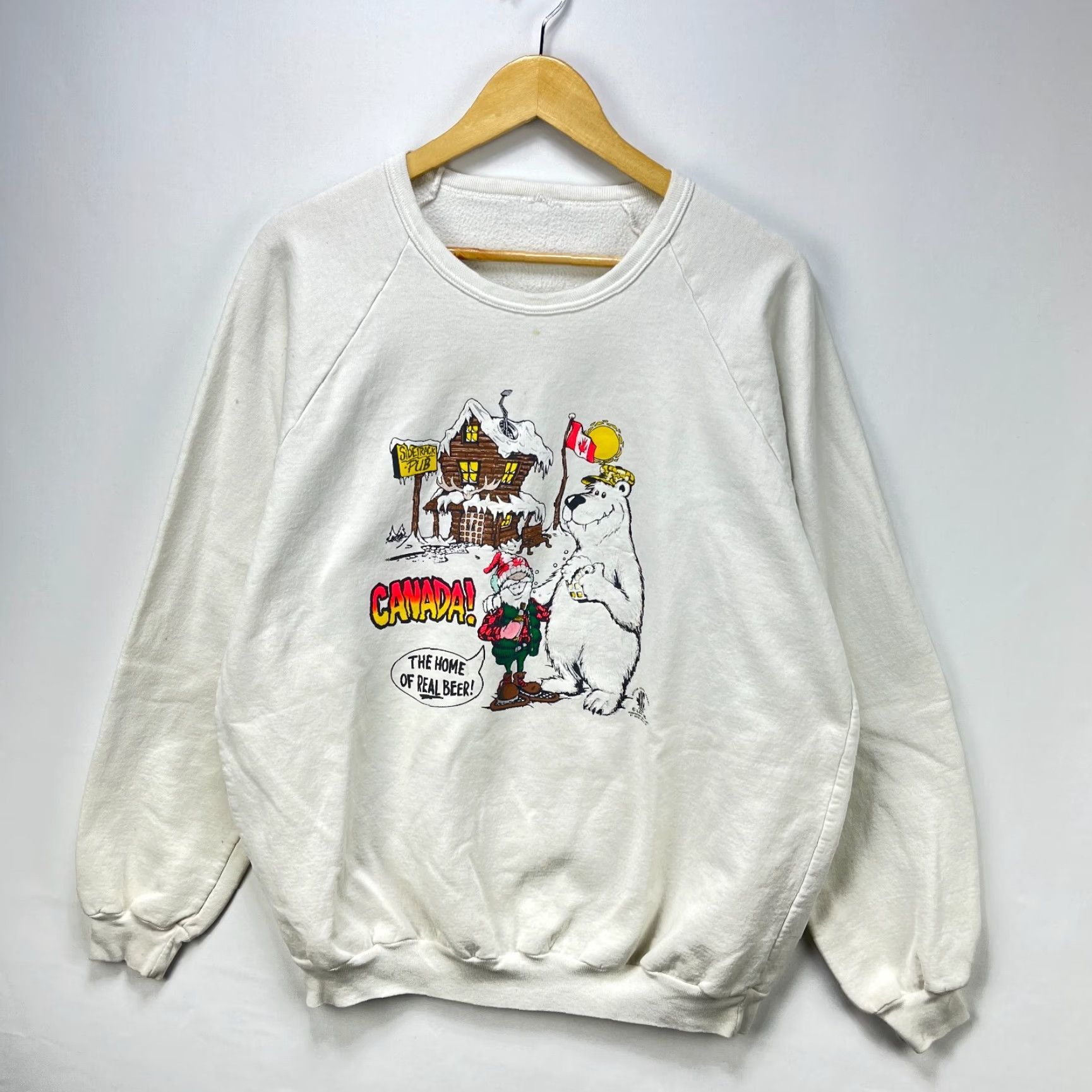 Vintage VINTAGE 80s Canada Polar Bear Beer Raglan Sweatshirt Men XL White Pullover Sweatshirt Beautiful Art Casual Mens Size US XL / EU 56 / 4 - 2 Thumbnail
