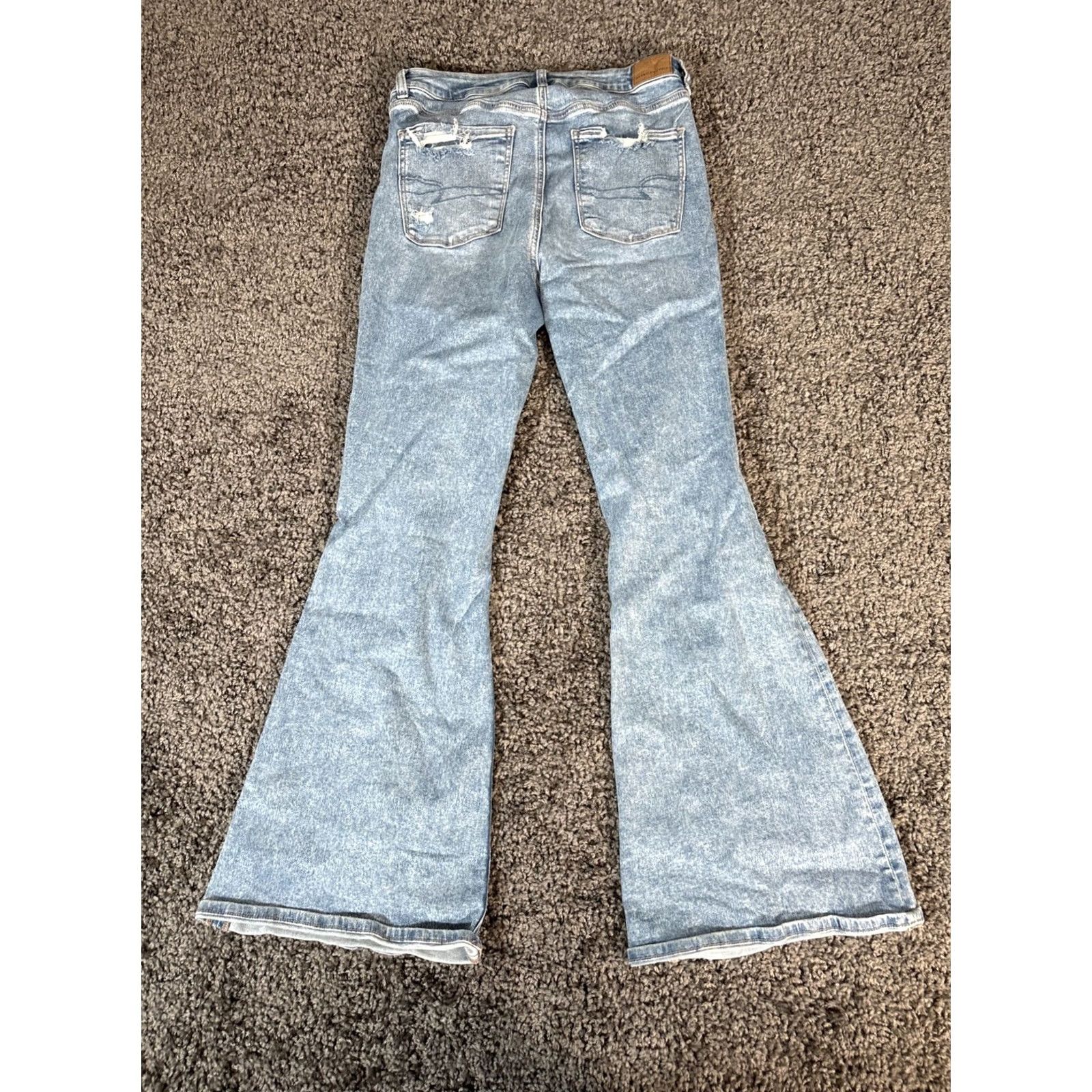 American Eagle Outfitters American Eagle Outfitters Jeans Flare 90s High Rise 12 Women Denim Blue Stretch Patch Pockets Logo Vintage No Size 34" / US 12 / IT 48 - 7 Thumbnail
