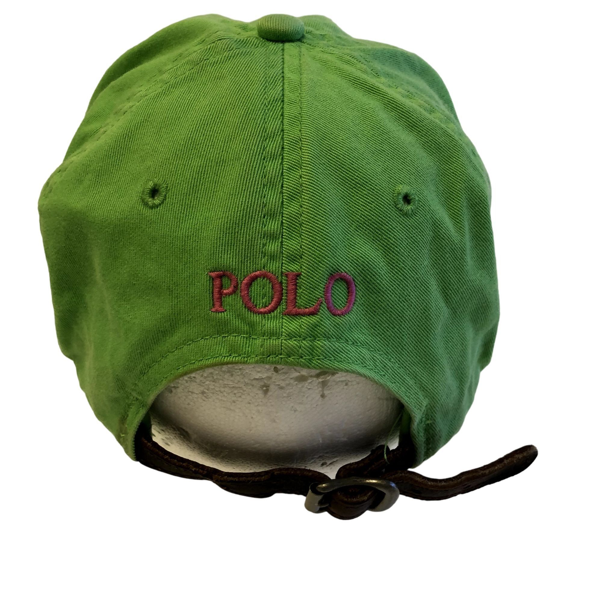 Polo Ralph Lauren Vtg Ralph Lauren Leather Strap LIME Green Baseball Cap Hat Size ONE SIZE - 3 Thumbnail