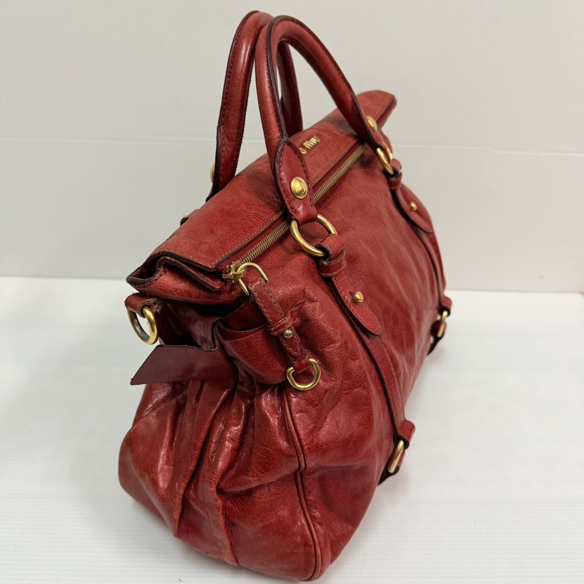 Miu Miu Miu Miu Red Leather Vitello Lux Bow Handbag Size ONE SIZE - 3 Thumbnail