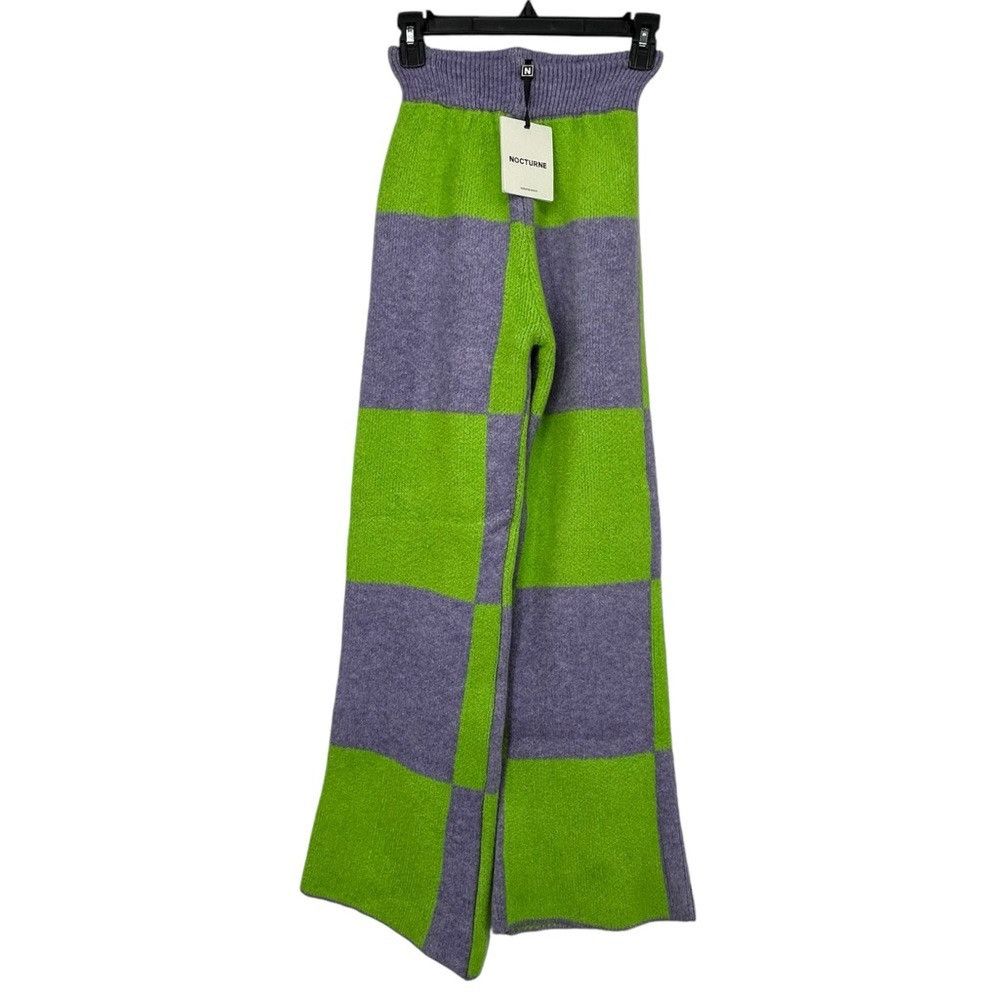NOCTURNE NOCTURNE WIDE LEG PRINTED CHECKERED PANTS KNITTED COZY COMFY Size 22" - 3 Thumbnail