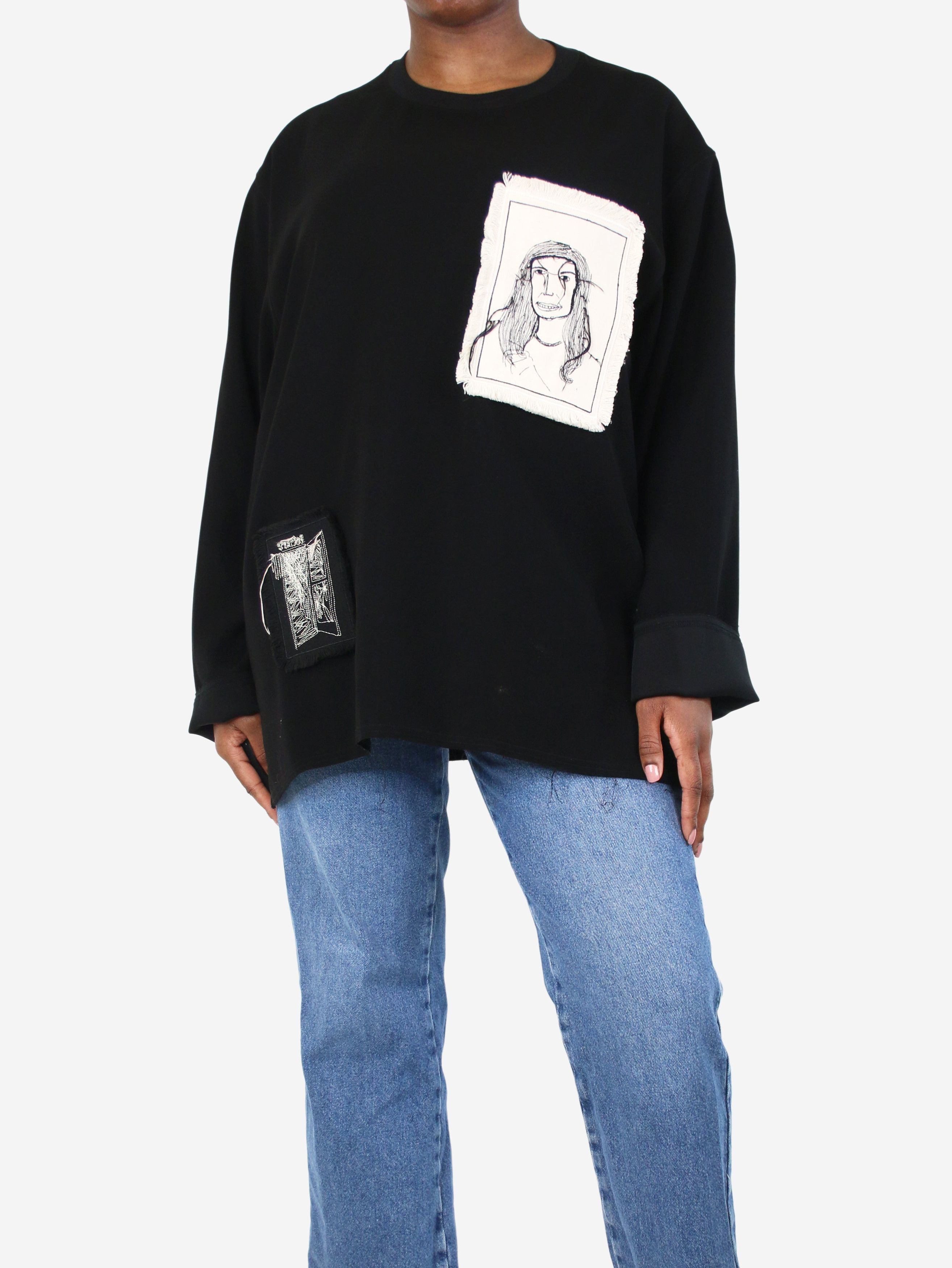 image of Song For The Mute Black Embroidered Applique Sweatshirt - Size Xxl, Women's