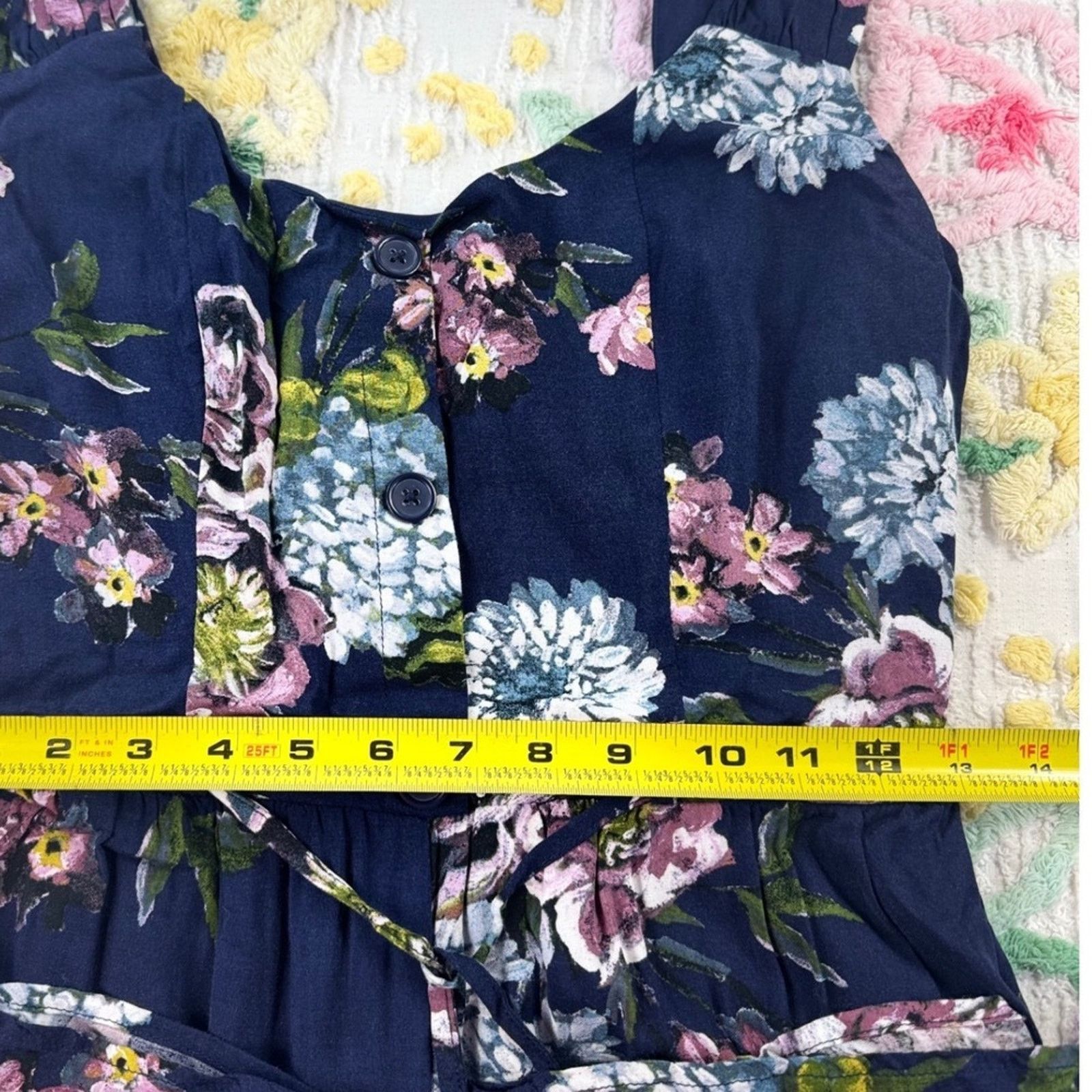& Other Stories Bohemian Collective Navy Floral‎ Wide Leg Jumpsuit Smocked S Size 22" - 4 Thumbnail