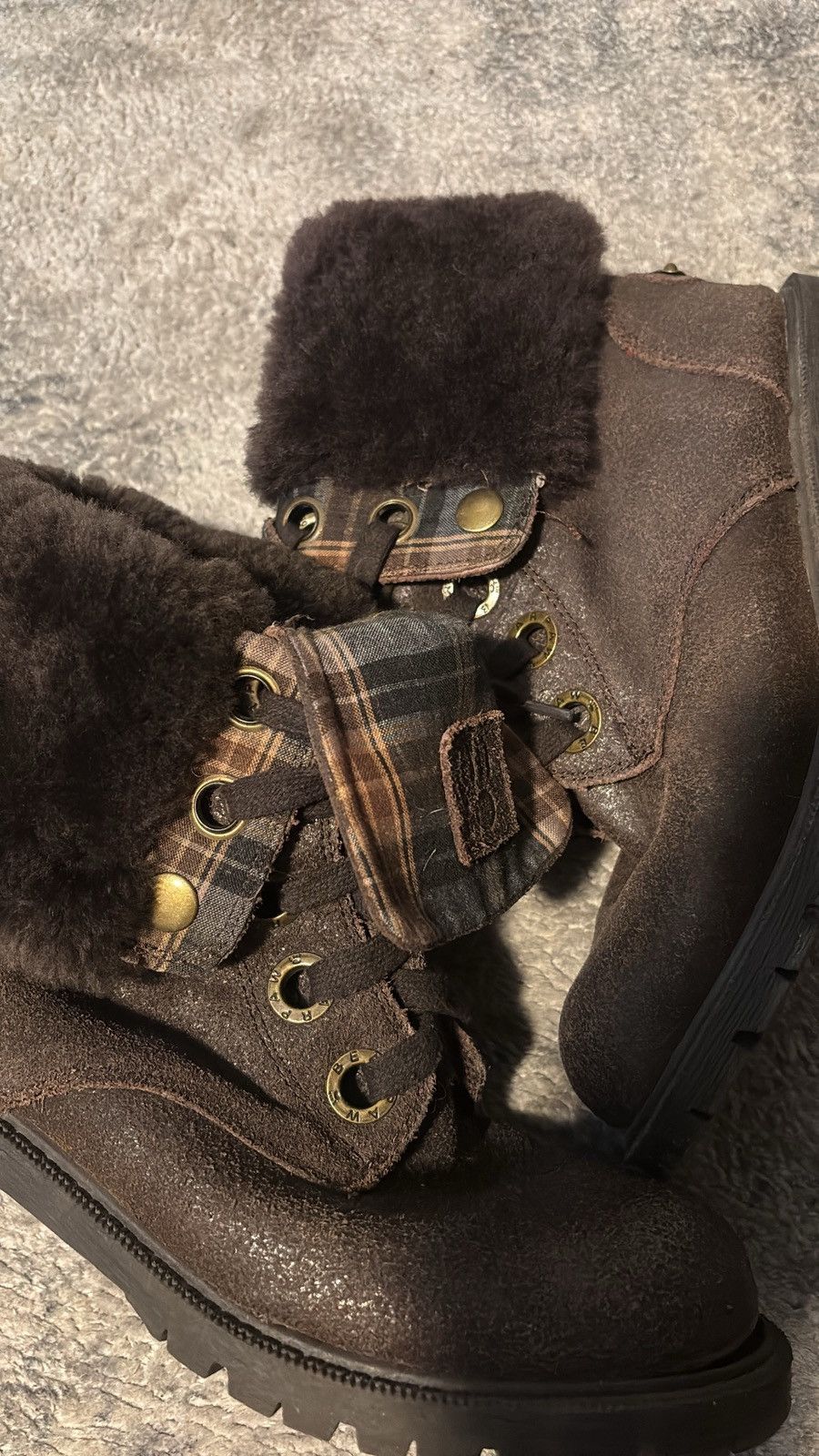 A.S.98 As98 style bear paw brown fur boots with plaid lining Size US 8.5 / EU 41-42 - 4 Thumbnail