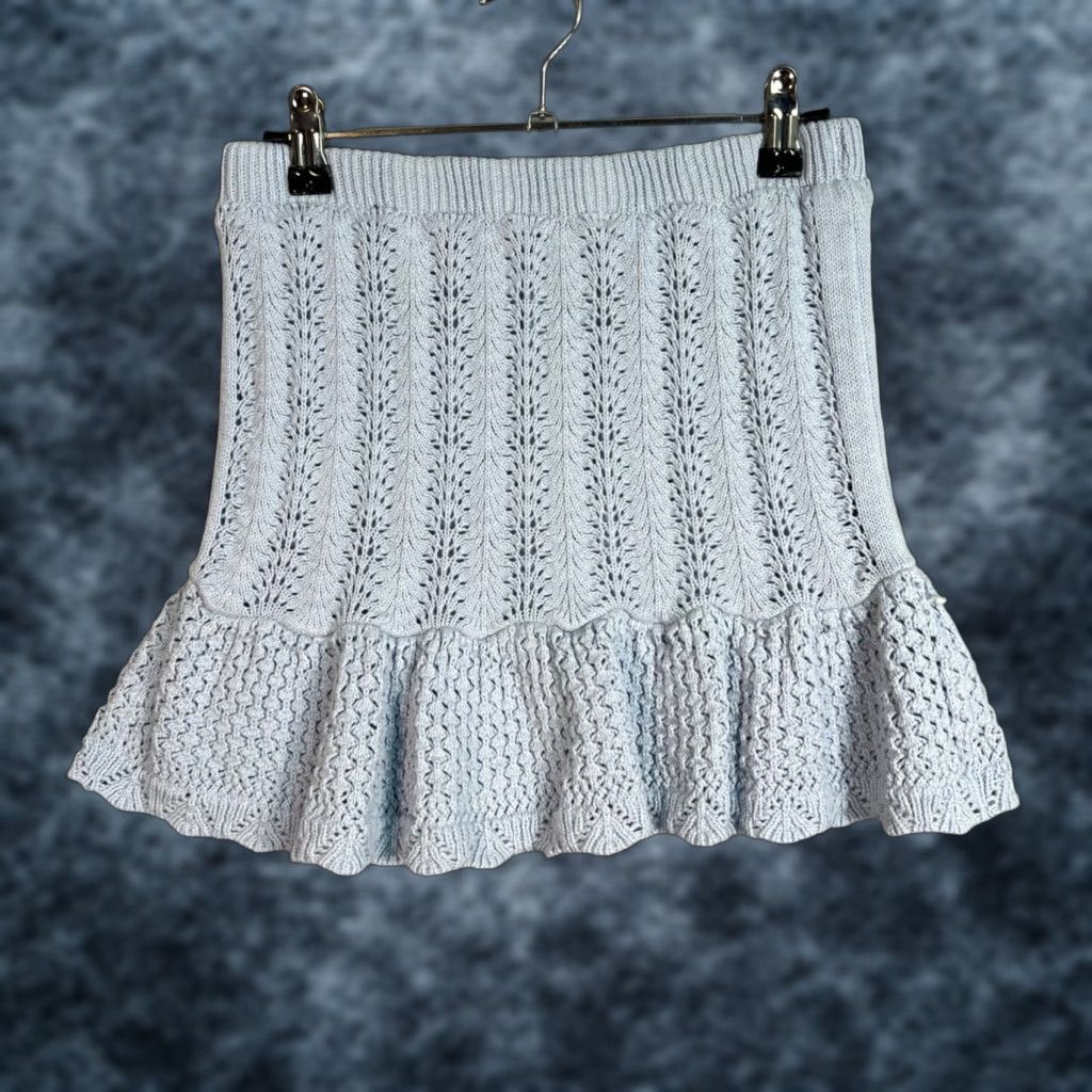 Vintage VINTAGE Freshman 1996 Skirt Small Light Blue Knit Ruffle Hem Mini Cotton Blend Women’s Adult Small Overall/Skirt Light Blue 1990s Womens Size 28" / US 6 / IT 42 - 1 Thumbnail