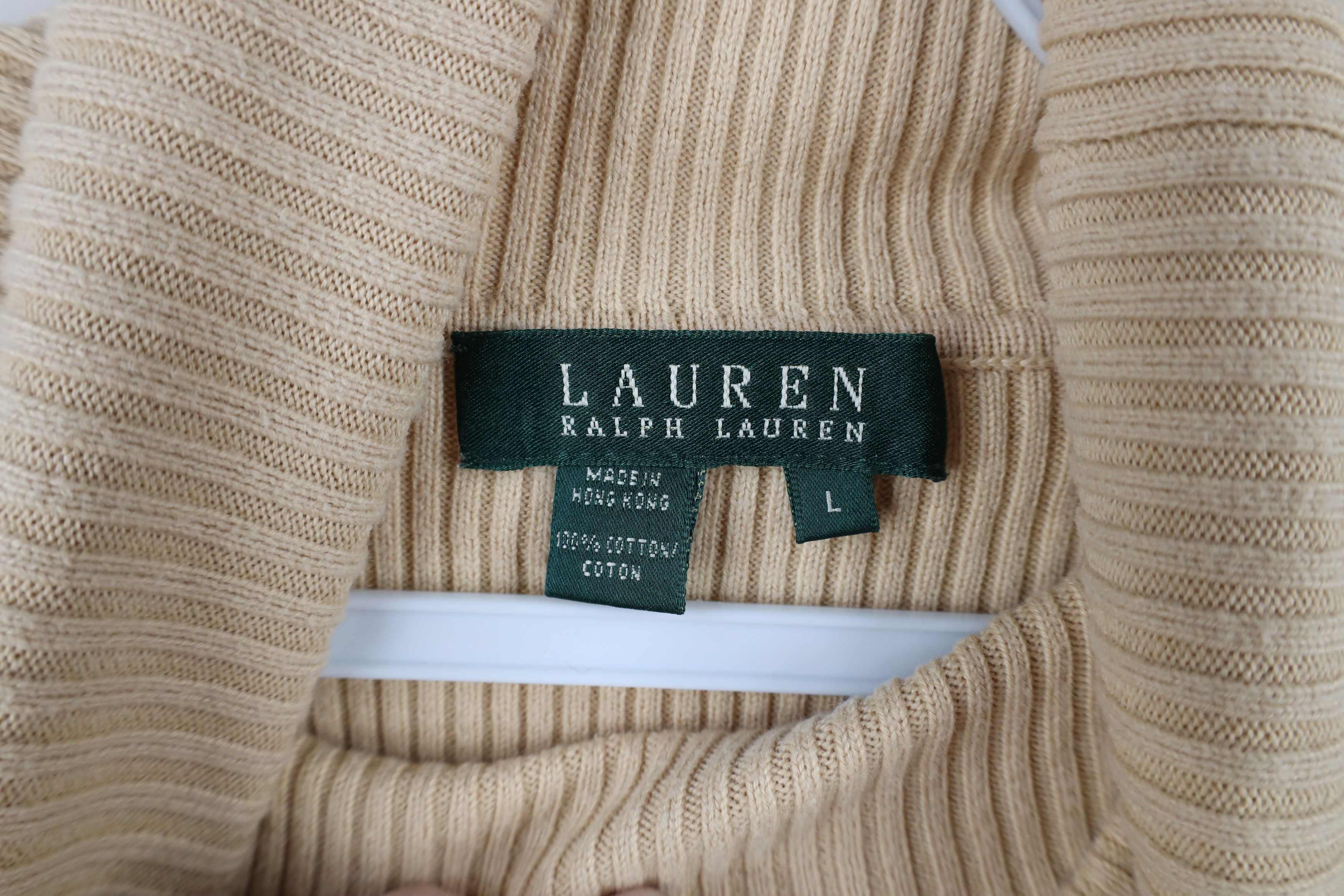 Ralph Lauren × Vintage Vintage 90s Ralph Lauren Ribbed Turtleneck Sweater Beige Size L / US 10 / IT 46 - 5 Thumbnail