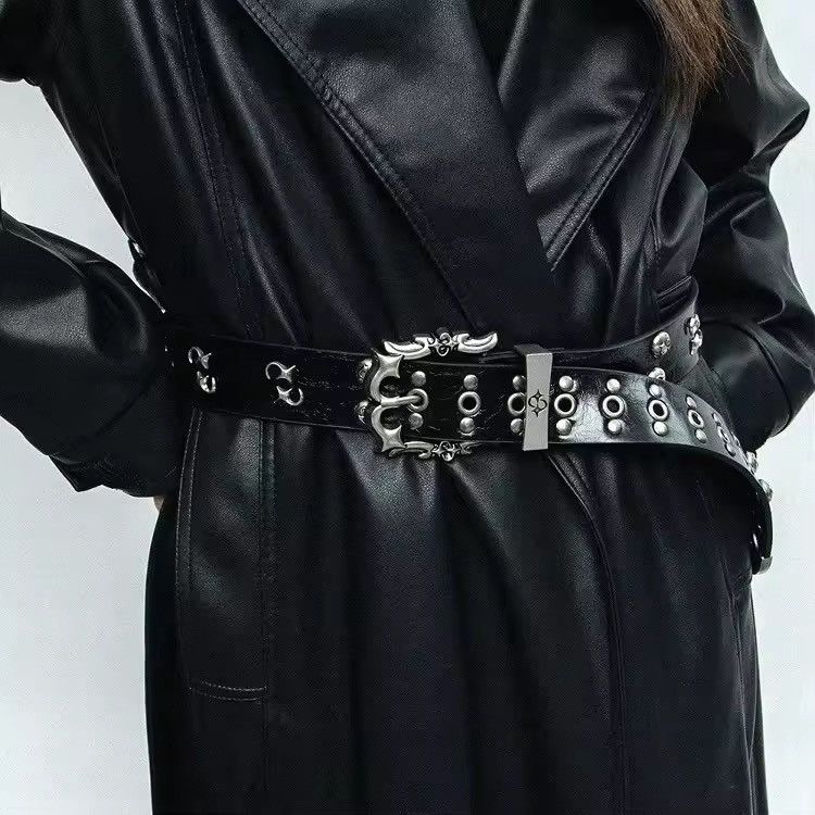 Other Gothic Punk PU Leather Rivet Black Unisex Belt Size ONE SIZE - 2 Thumbnail