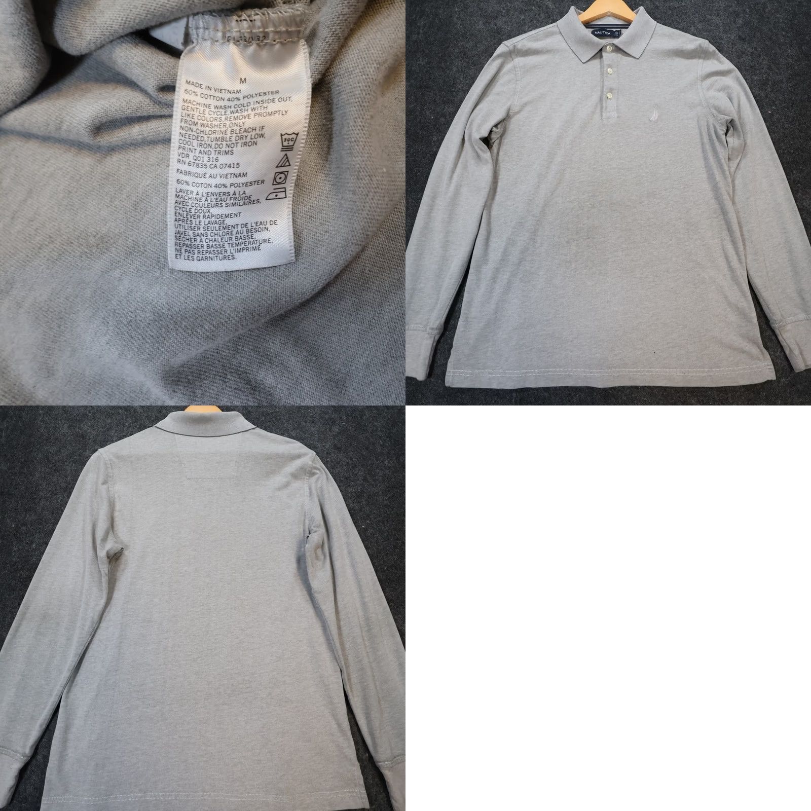Nautica Nautica Polo Shirt Mens Medium Gray Long Sleeve Solid Jersey Knit Size US M / EU 48-50 / 2 - 8 Thumbnail