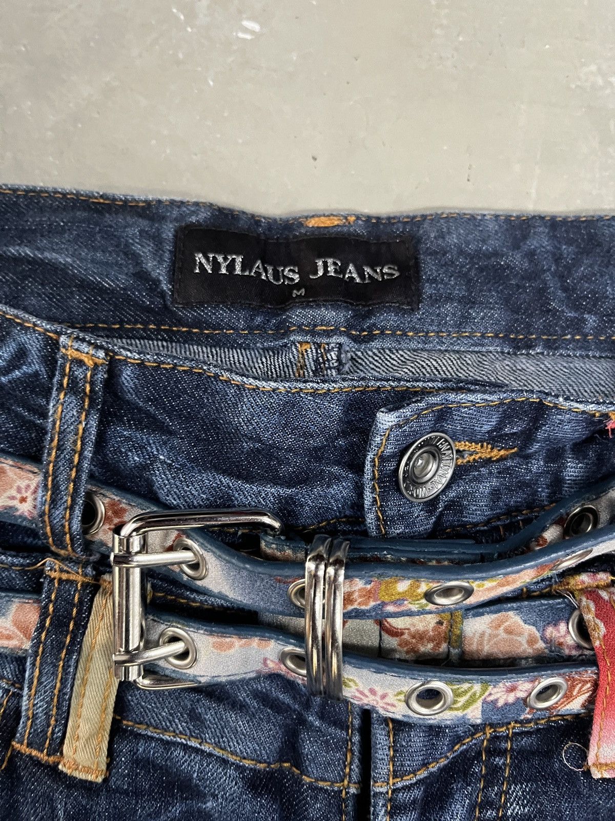 If Six Was Nine 2000s Nylaus Karakuri Double Waist Washed Denim Jeans Faded Size US 30 / EU 46 - 7 Thumbnail