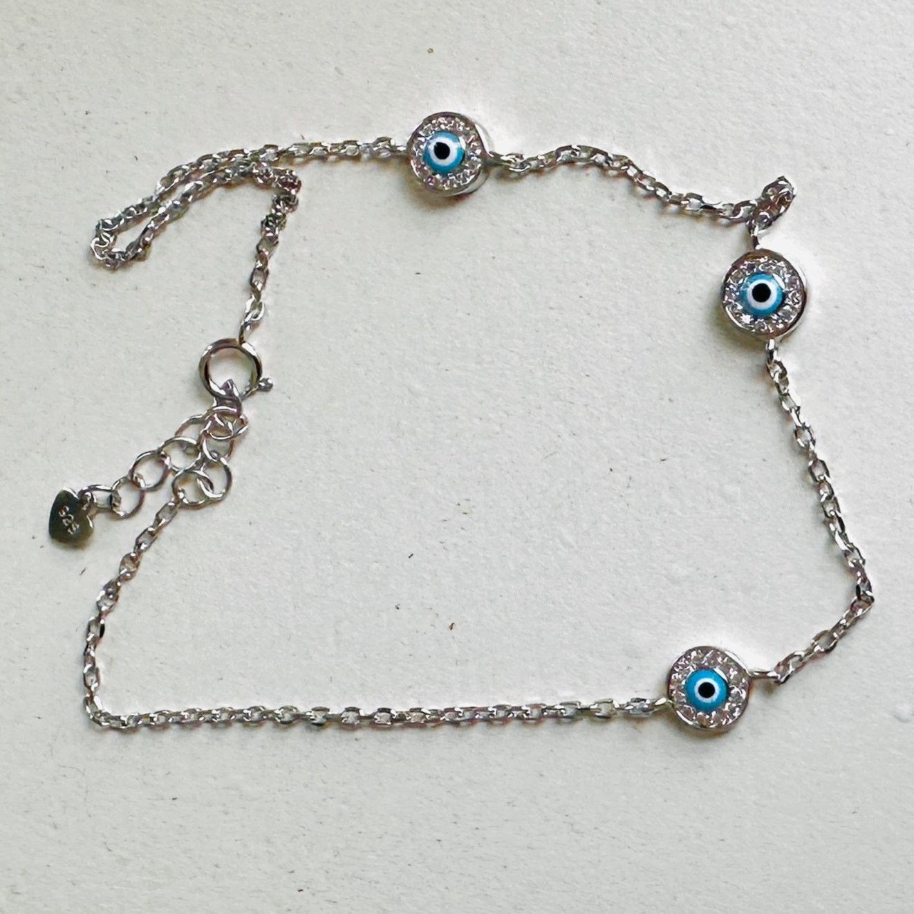 The Unbranded Brand 925 Sterling Silver Evil Eye CZ Anklet Size ONE SIZE - 3 Thumbnail