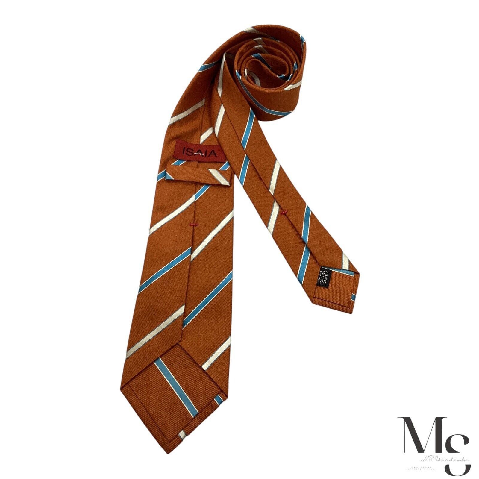 Isaia ISAIA NAPOLI Orange Striped Silk Tie Made In Italy W: 3.5" E Size ONE SIZE - 2 Thumbnail