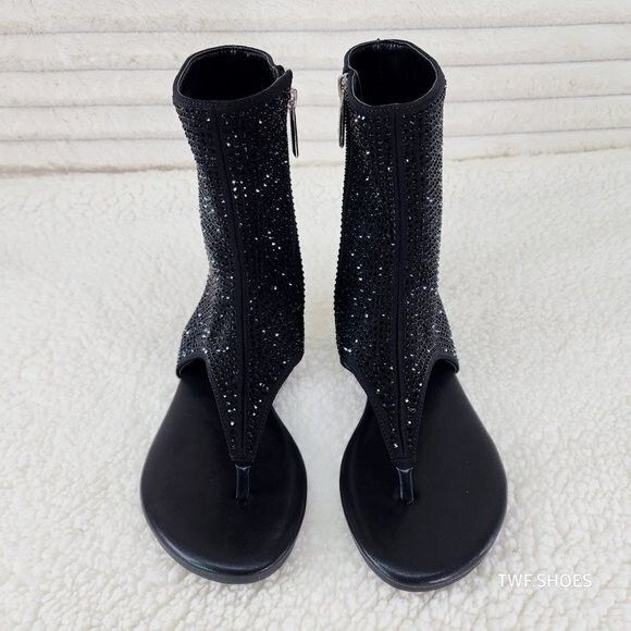 Other Just Doit Rhinestones Flat Bootie Thong Sandals Black (US Sh Size US 8 / IT 38 - 5 Thumbnail