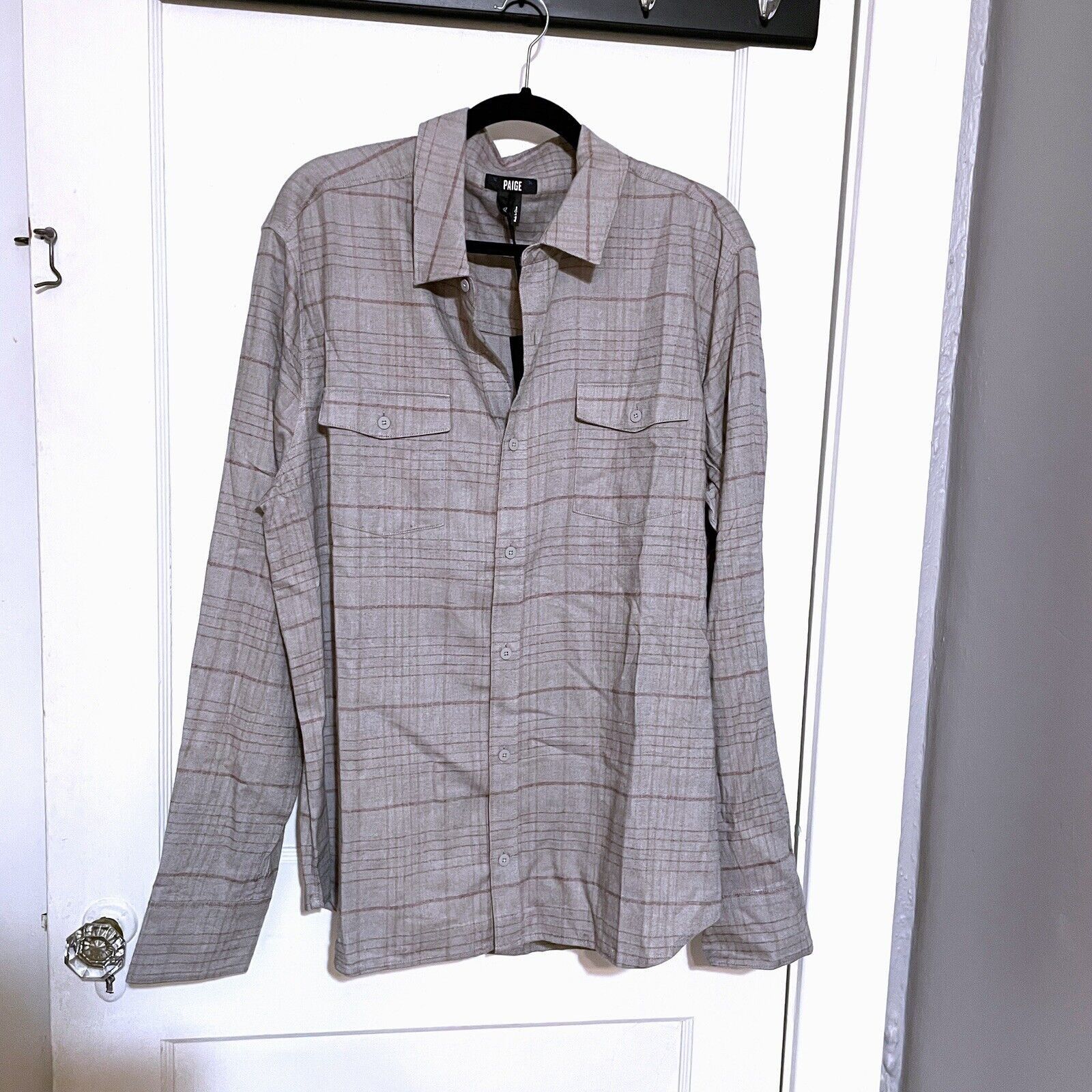 Paige PAIGE EVERETT Shirt Gray Plaid Check Button Down NWT SZ XL Size US XL / EU 56 / 4 - 1 Thumbnail