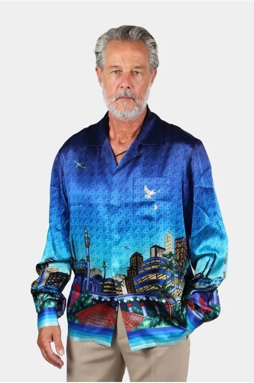 Casablanca o1mle0326 Cuban Collar Long Sleeve Shirt The Night View Size US XXL / EU 58 / 5 - 3 Thumbnail