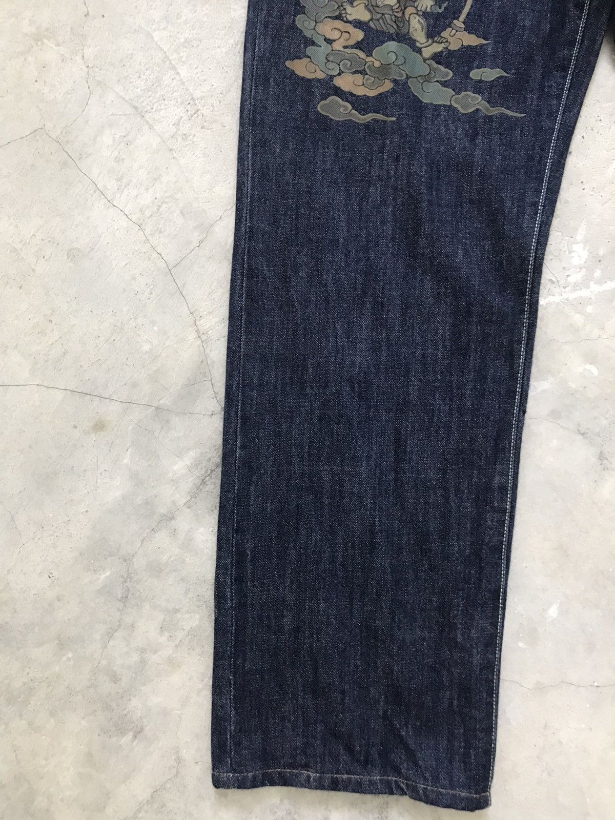 Japanese Brand ONIGASHIMA Raiijin Painted Blue Denim Jeans Size US 36 / EU 52 - 3 Thumbnail