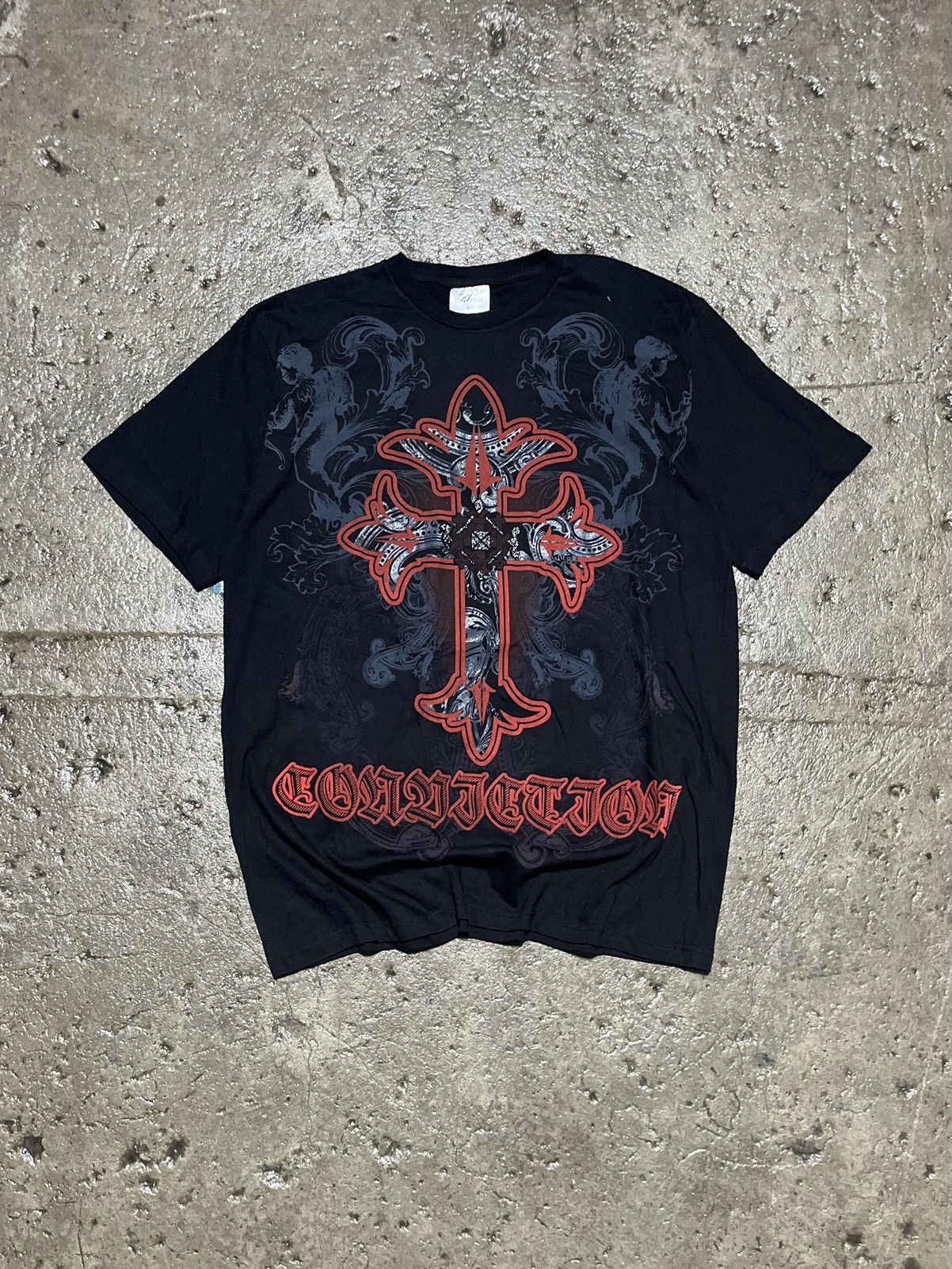 Vintage Crazy Y2K Affliction Style Skull Cross Punk Goth Skater Tee ...