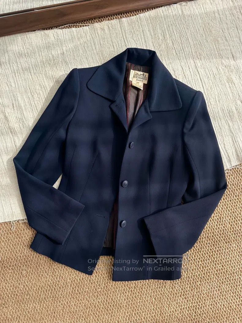 Hermes Hermes Pure Wool Business Casual Tailored Jacket Coat, Nav Size XXS / US 00 / IT 34 - 2 Thumbnail