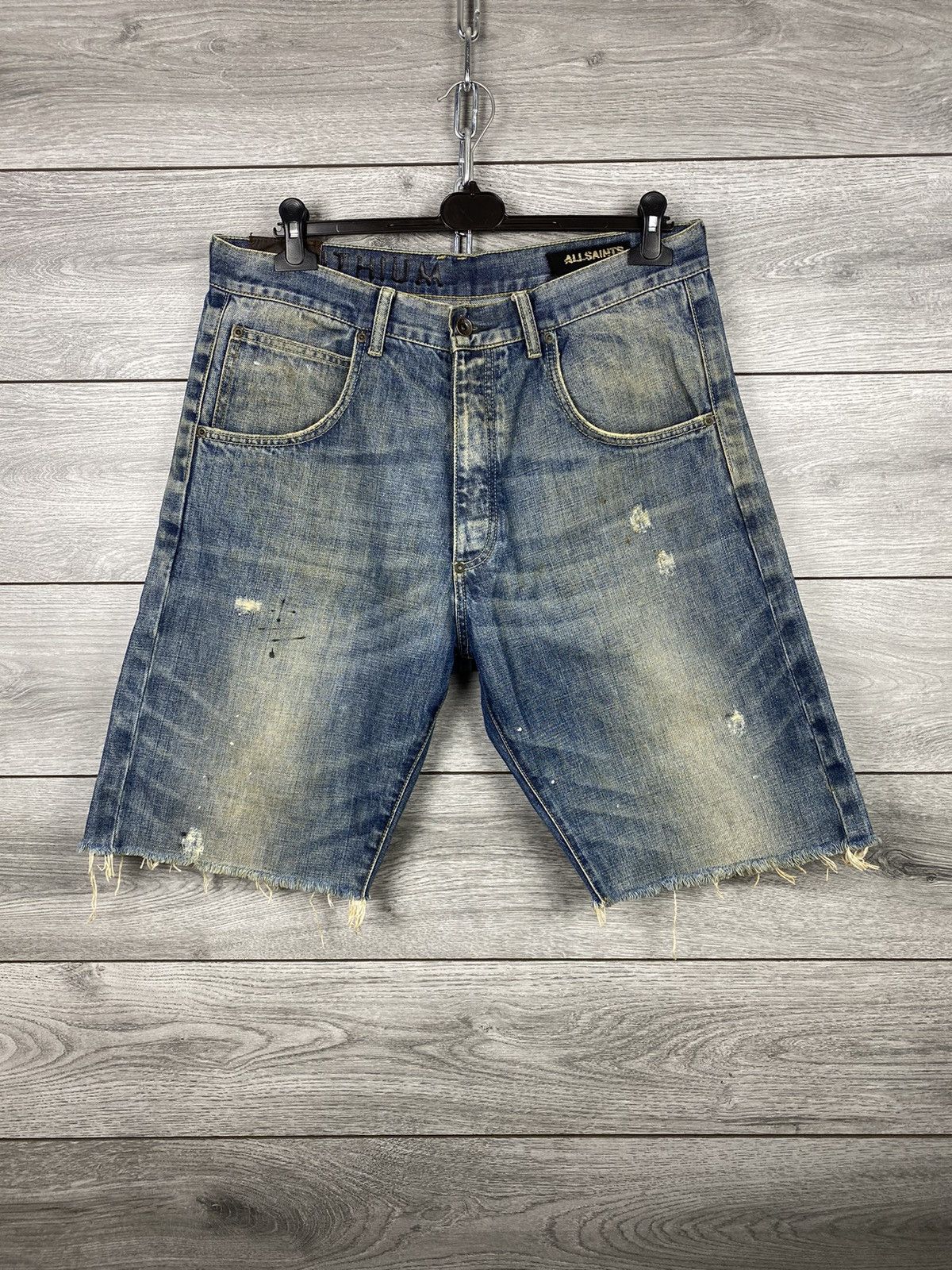 Allsaints Mens Vintage Allsaints Denim Distressed Shorts Y2K Size US 34 / EU 50 - 1 Thumbnail