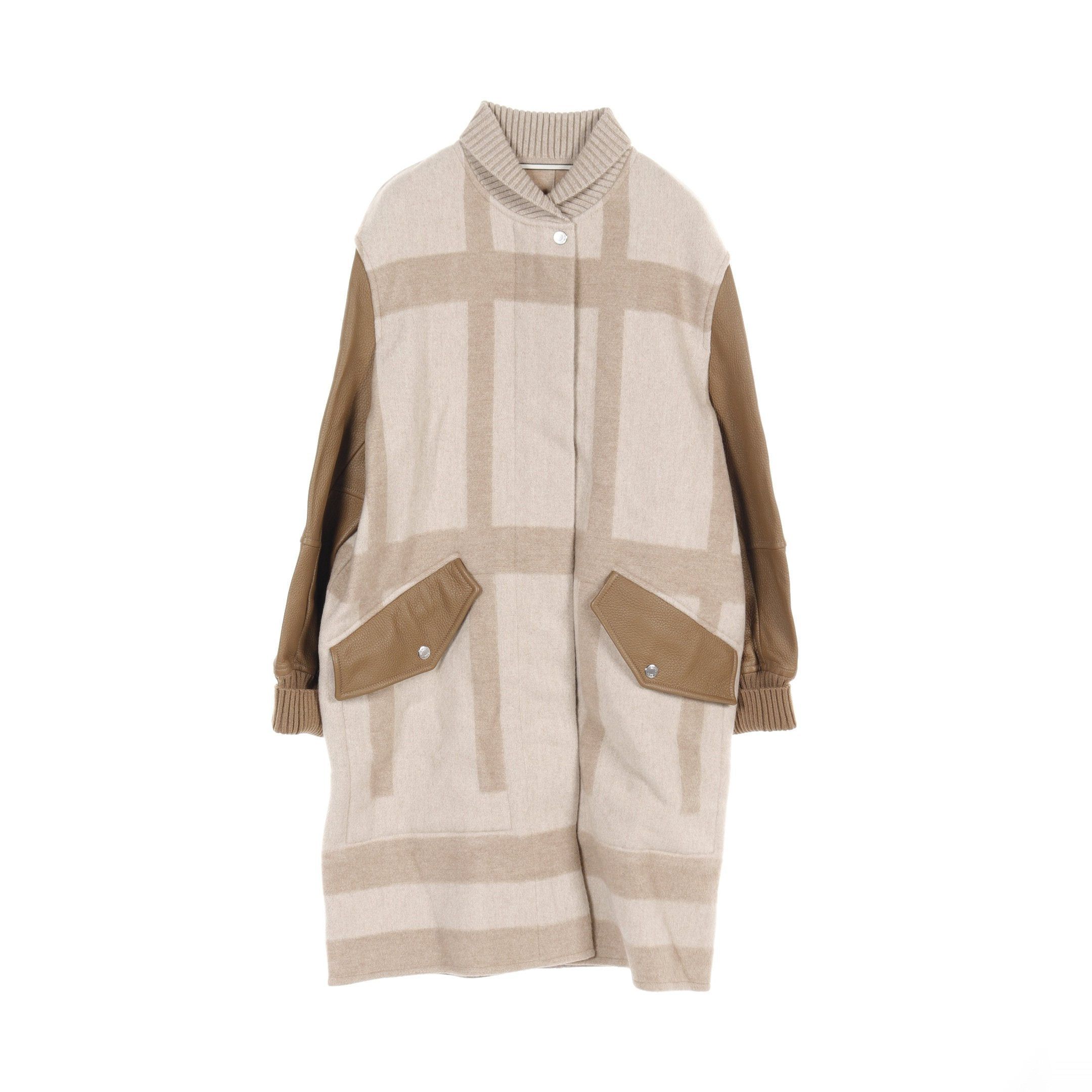Hermes Serie Coat Cashmere Leather Beige Light Brown
