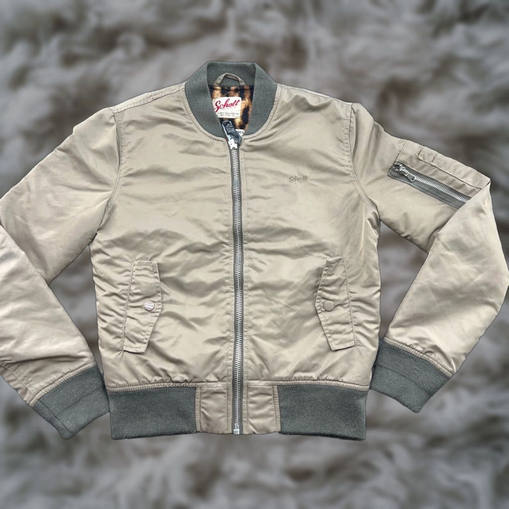 Schott SCHOTT Bomber Jacket M Beige Full Zip Womens Size M / US 6-8 / IT 42-44 - 1 Thumbnail