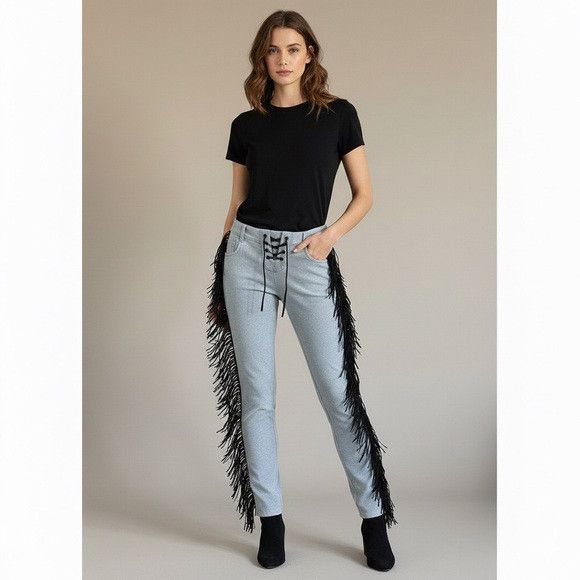 Other Oneteaspoon Low Rise Denim Leggings w/ Fringe - Small 🐴 Size 28" / US 6 / IT 42 - 7 Thumbnail
